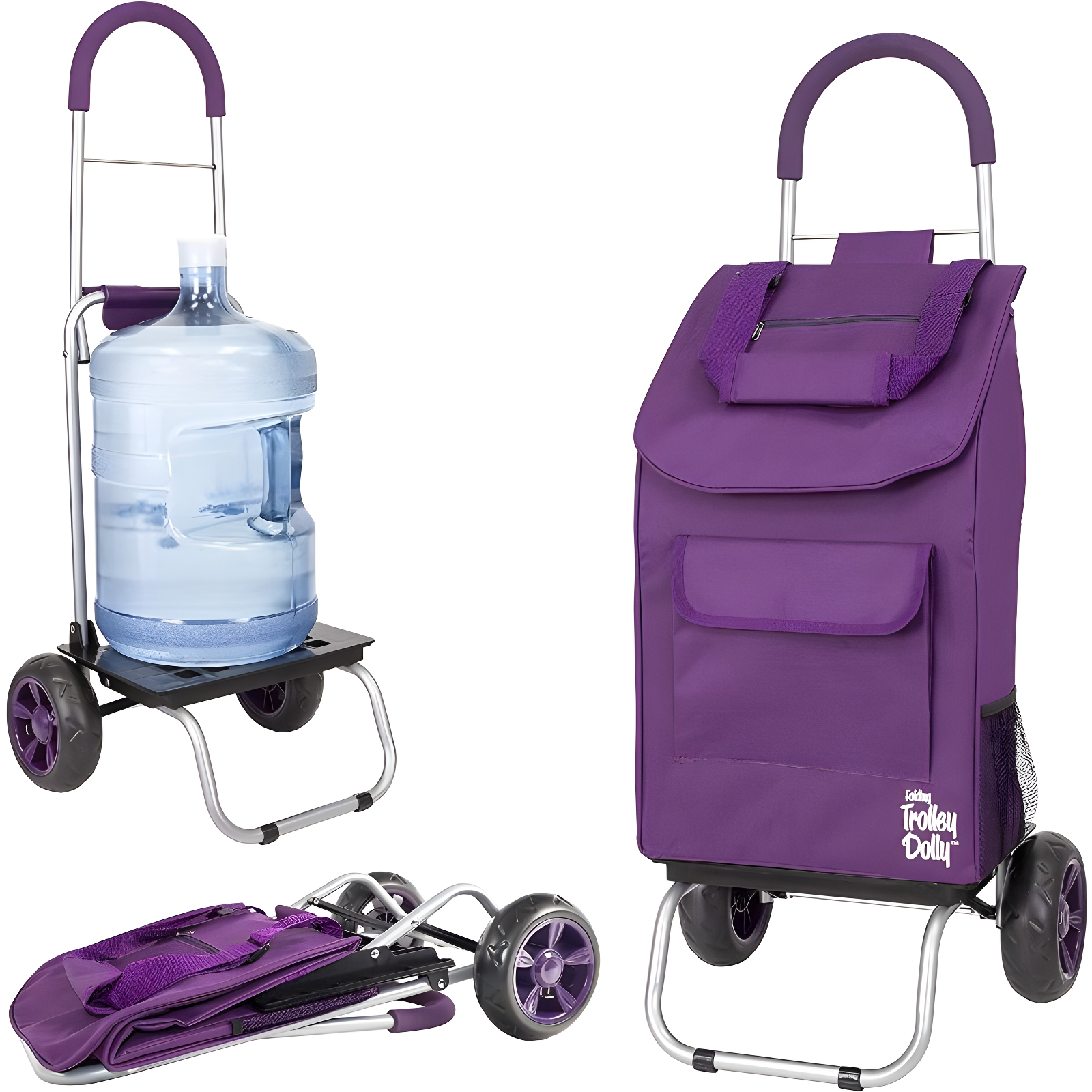 Purple Foldable Shopping Cart with Removable Bag and Wheels