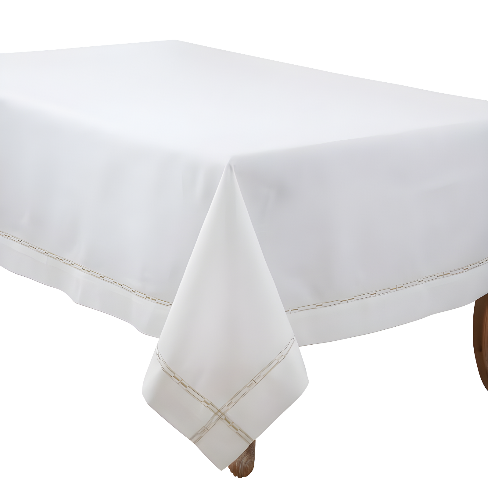 Elegant White Tablecloth with Gold Embroidered Border