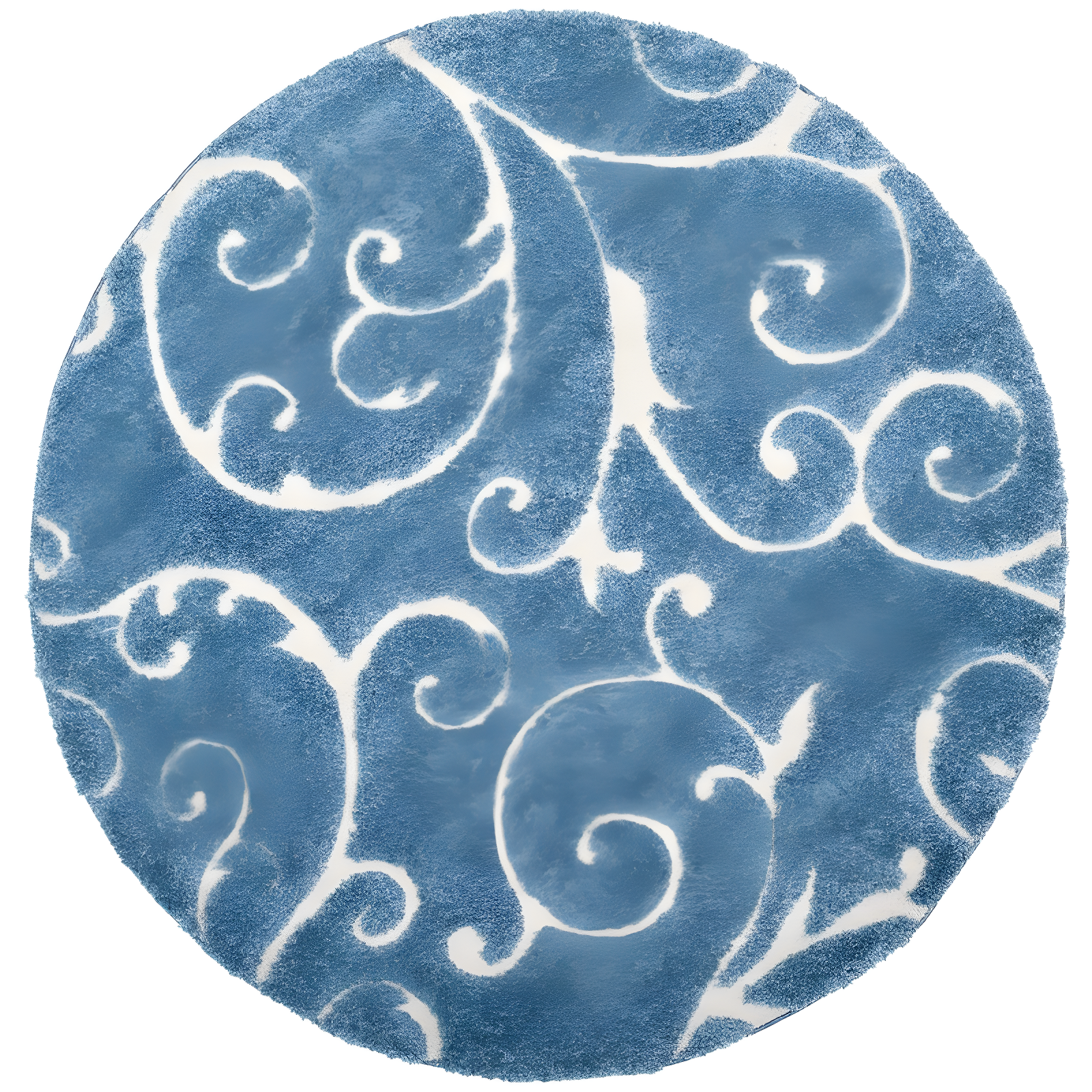 Light Blue and Cream Round Floral Shag Area Rug