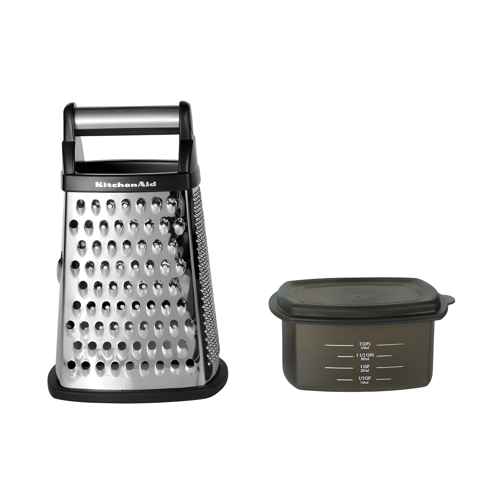 Stainless Steel Box Grater with Storage Container, Black Handle