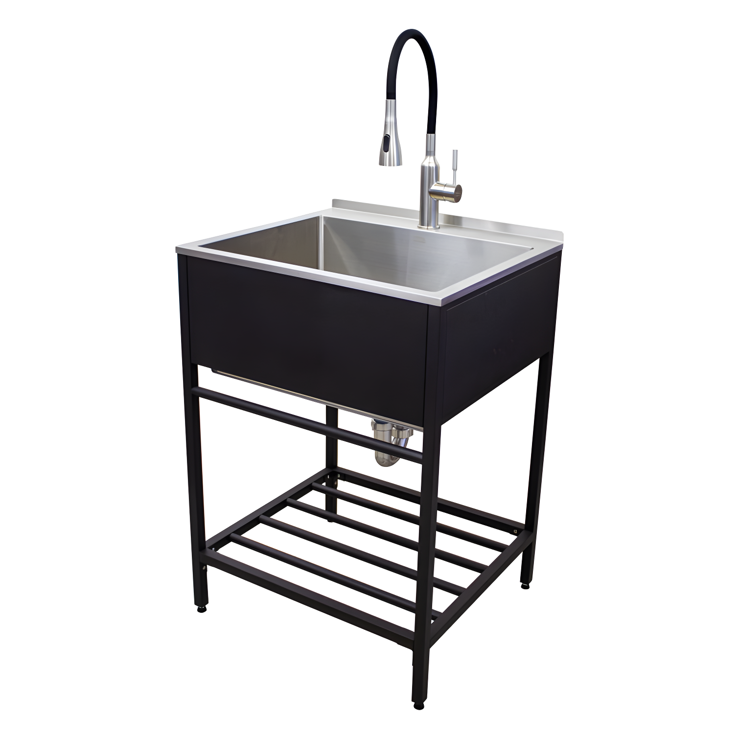 Matte Black Stainless Steel Freestanding Laundry Sink with Faucet