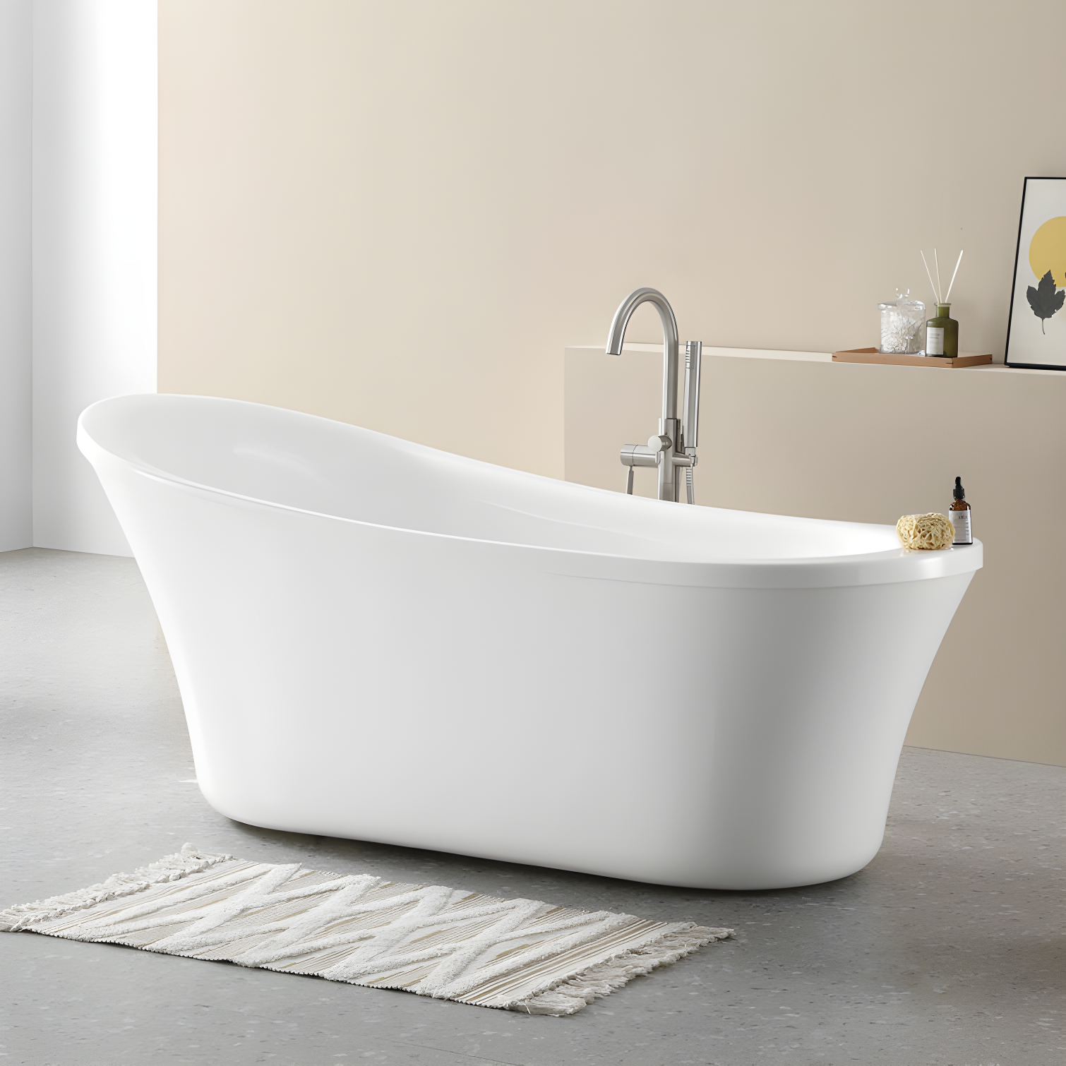 Skylar 73-Inch Gloss White Acrylic Freestanding Bathtub