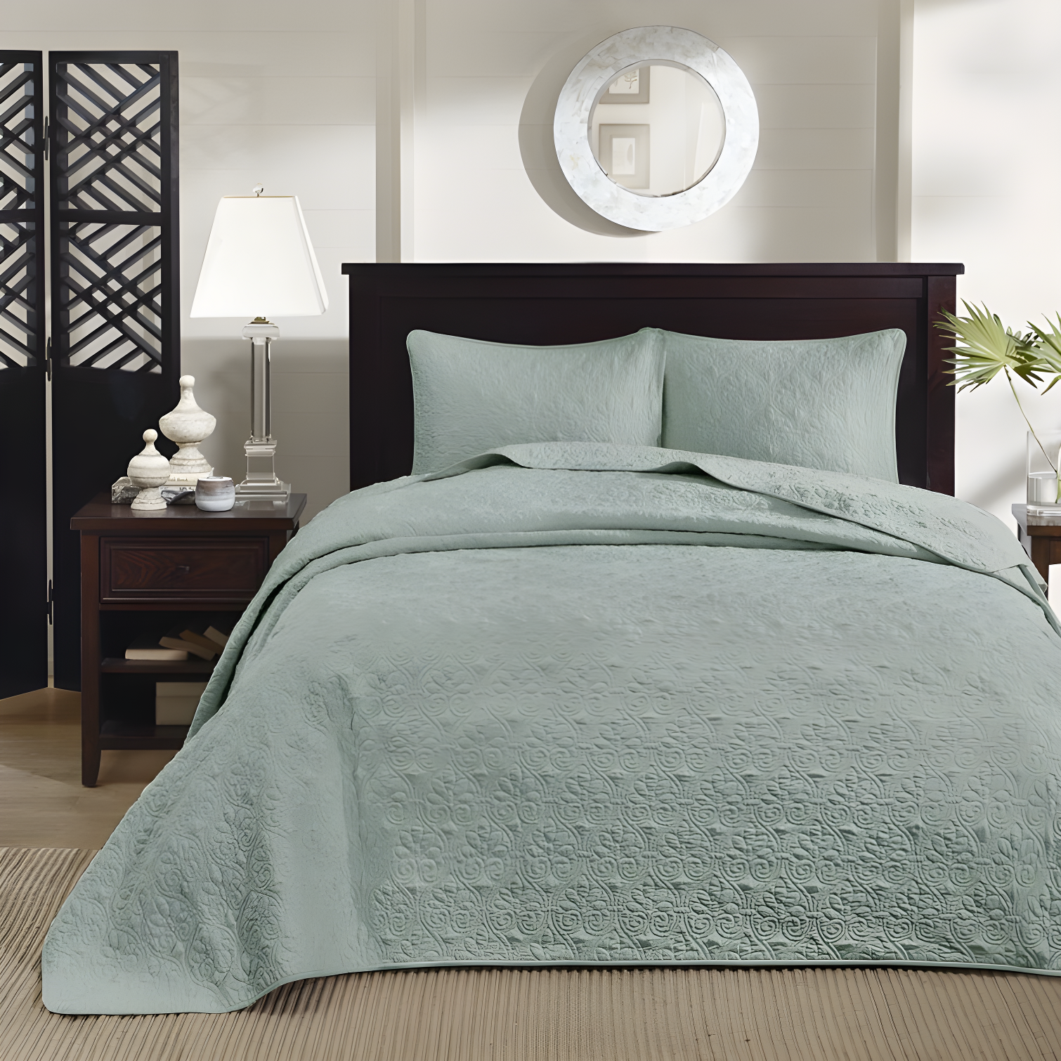 Seafoam King Reversible Microfiber Bedspread Set