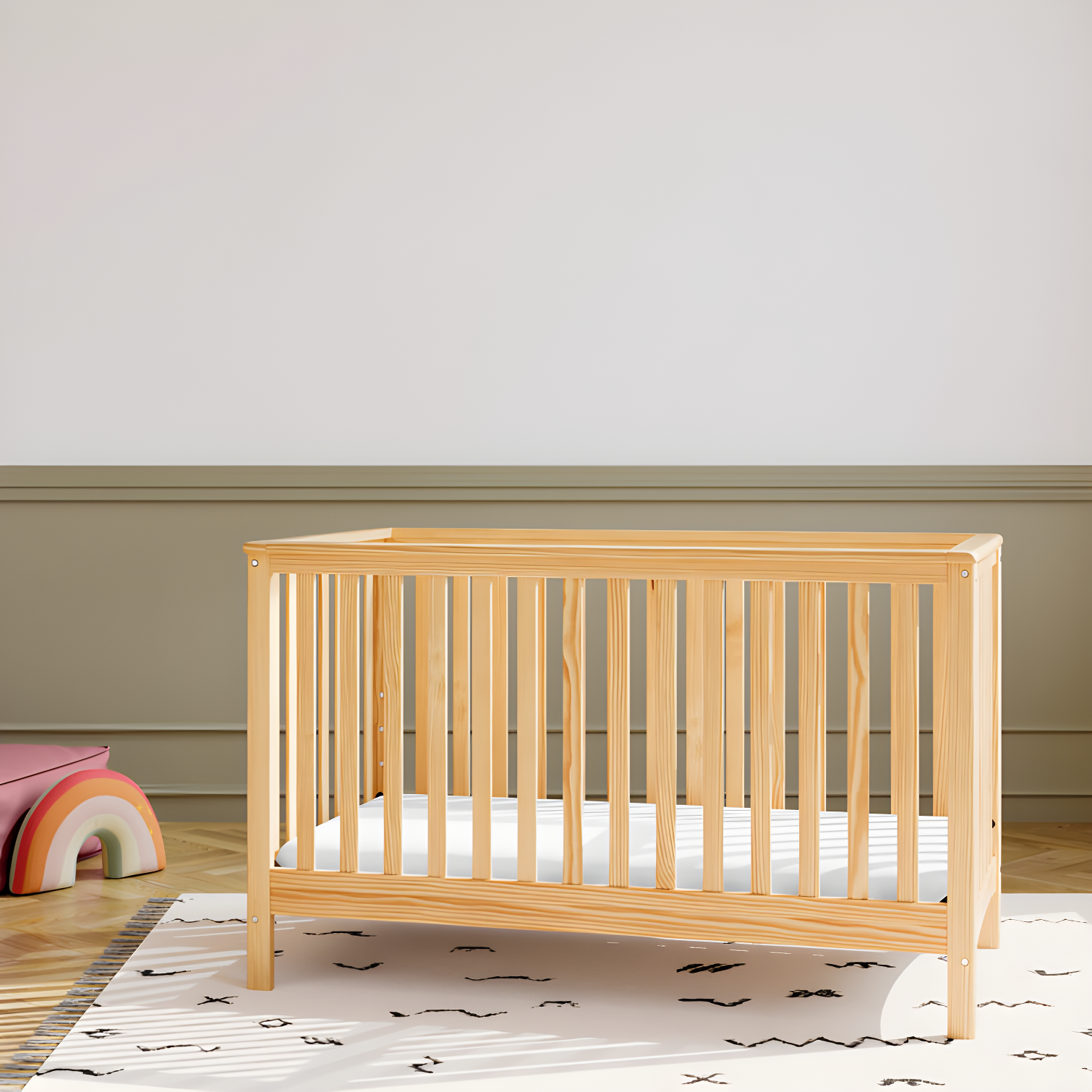 Natural Pine 4-in-1 Convertible Baby Crib with Adjustable Mattress Base