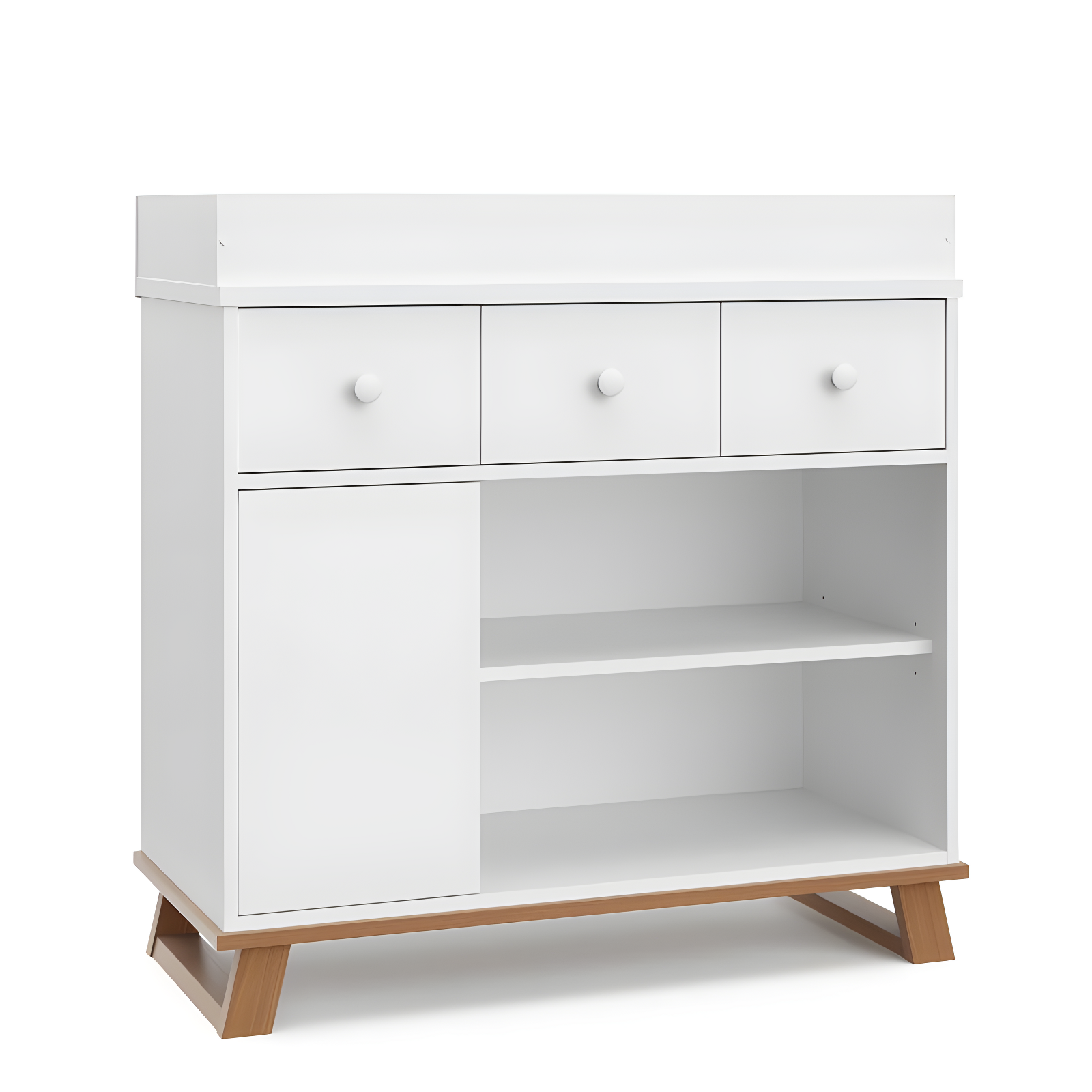 White and Driftwood Modern Nursery Changing Table Dresser with Drawers