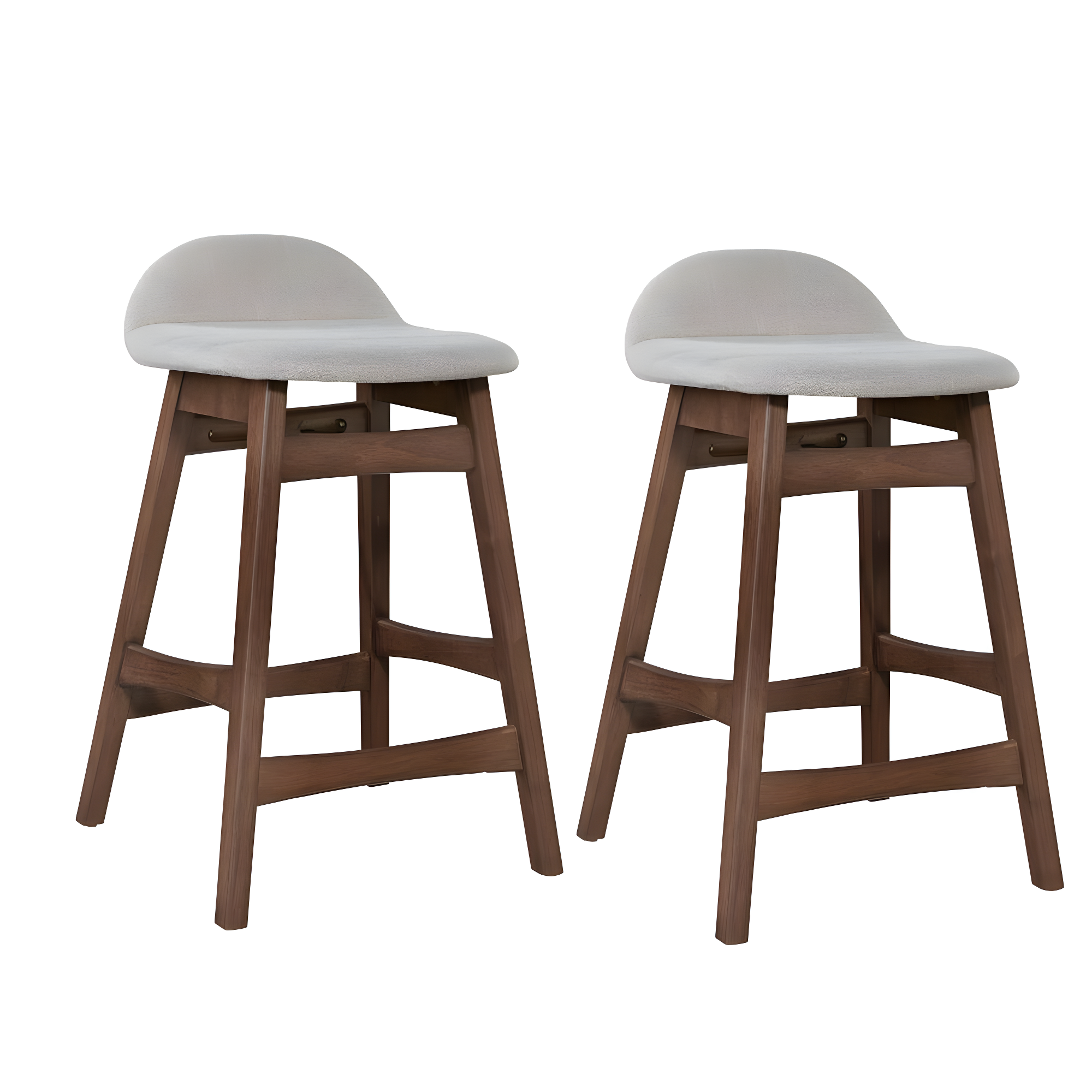 Light Tan Upholstered Wood Counter Chairs, Set of 2