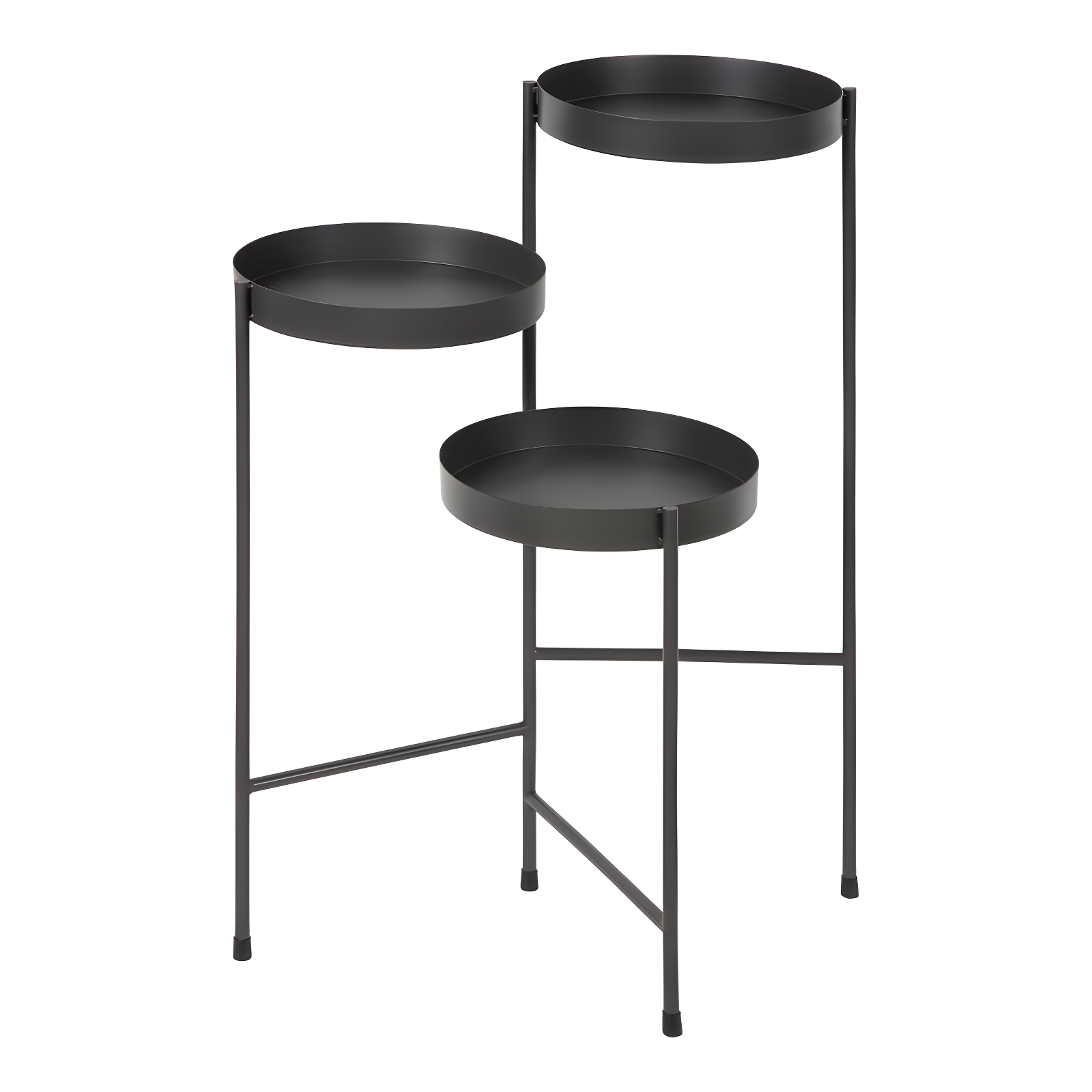 Charcoal Gray Metal Tri-Level Plant Stand with Round Trays