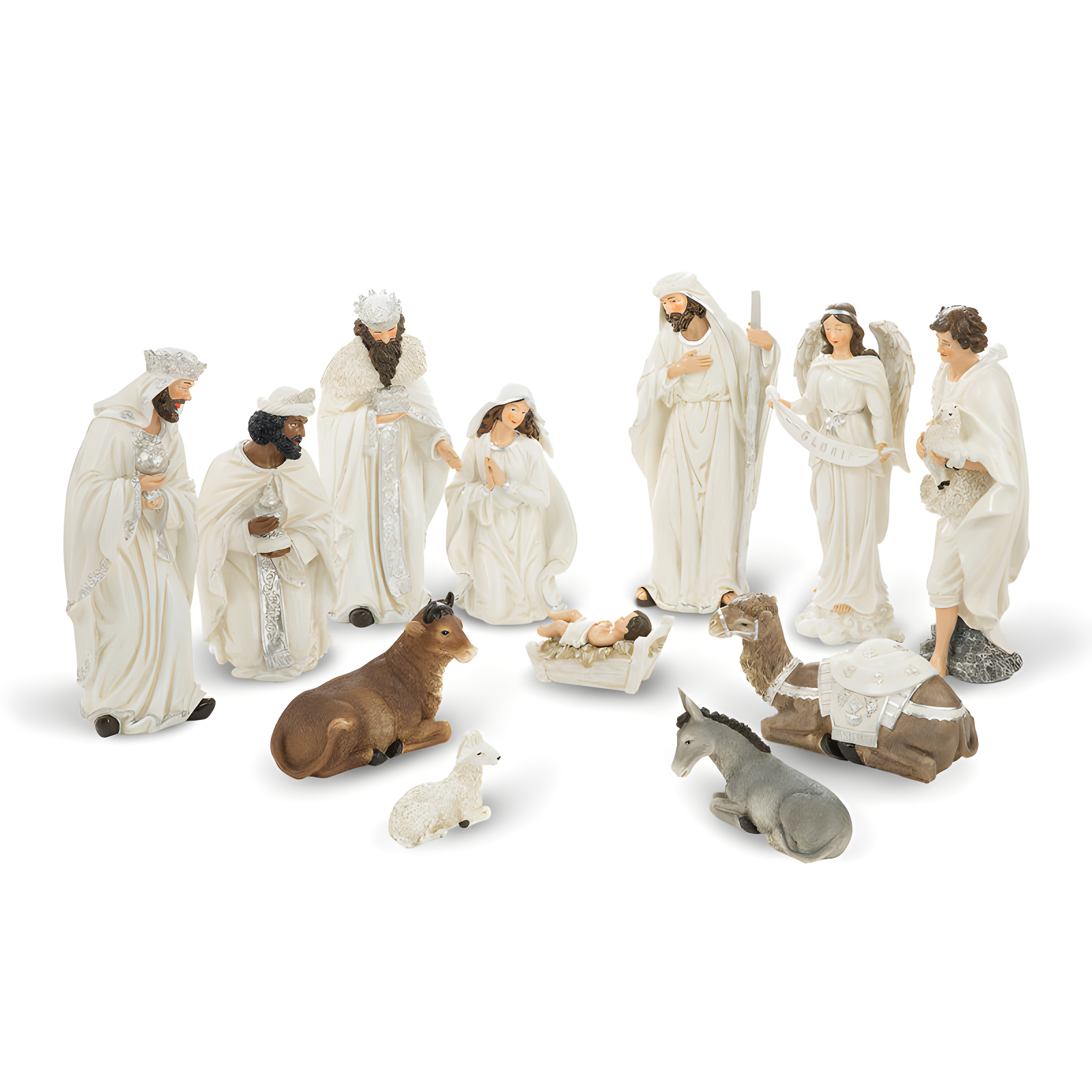 12 Piece Oversized Ivory Resin Nativity Figurine Set