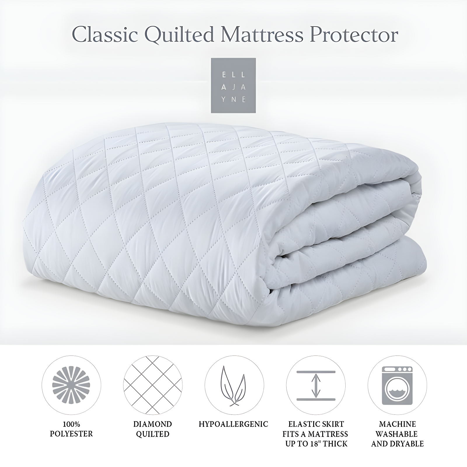 Ella Jayne Classic Full-Size Hypoallergenic Quilted Mattress Pad in White