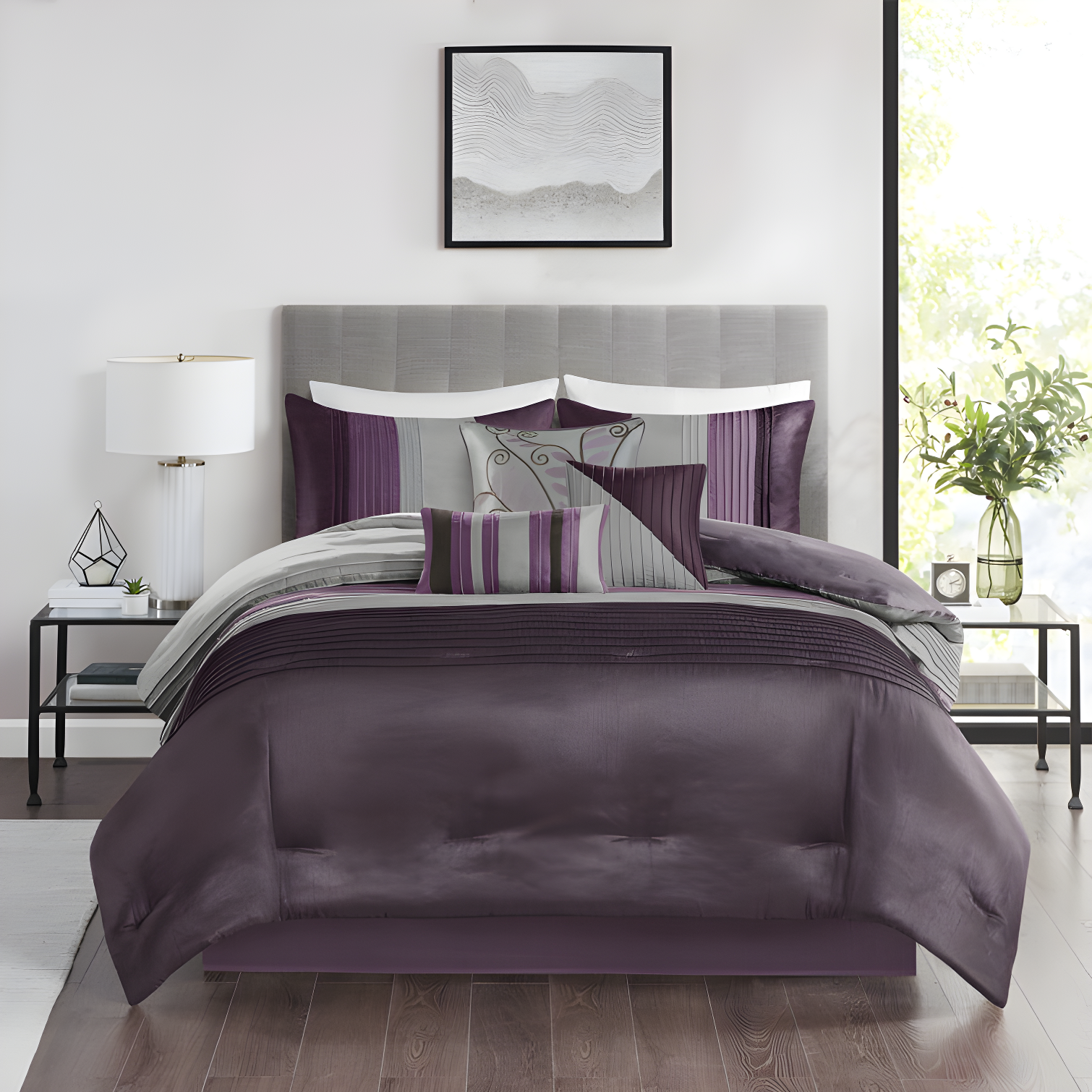 King Purple Microfiber Reversible 7-Piece Comforter Set