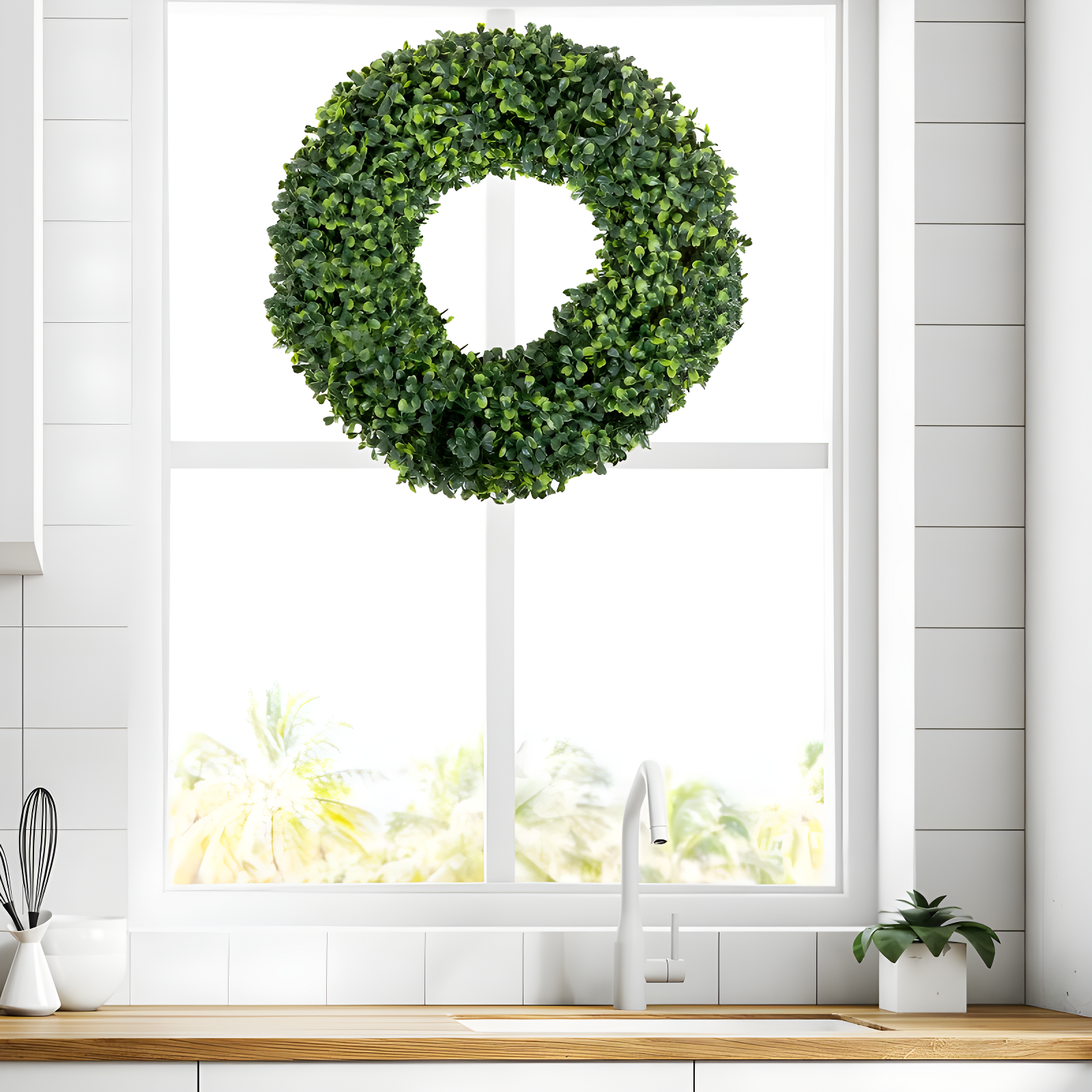 16.5-Inch UV Resistant Artificial Boxwood Wreath for All Seasons