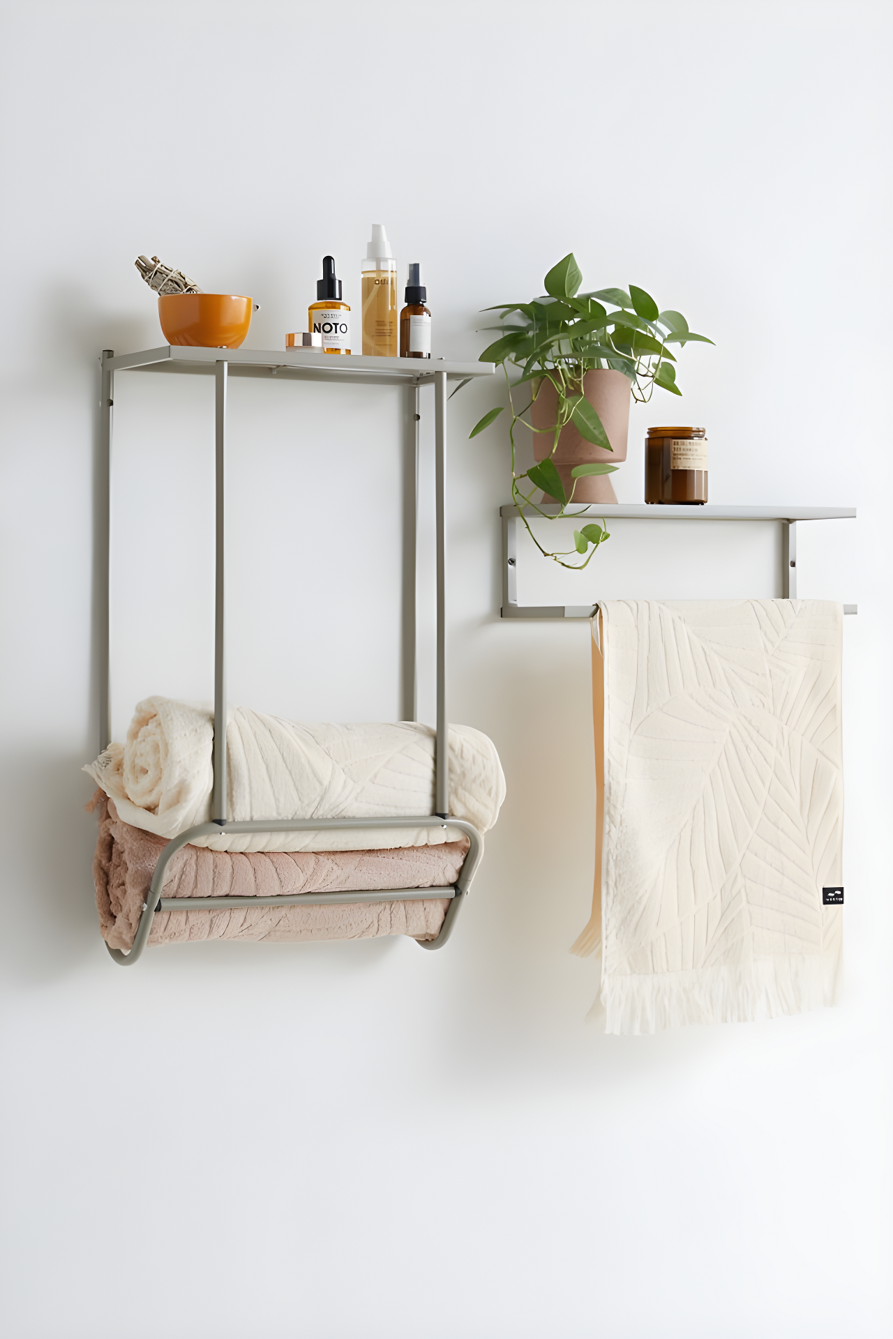 Sleek Satin Nickel 16" Steel Bathroom Shelf with Towel Bar