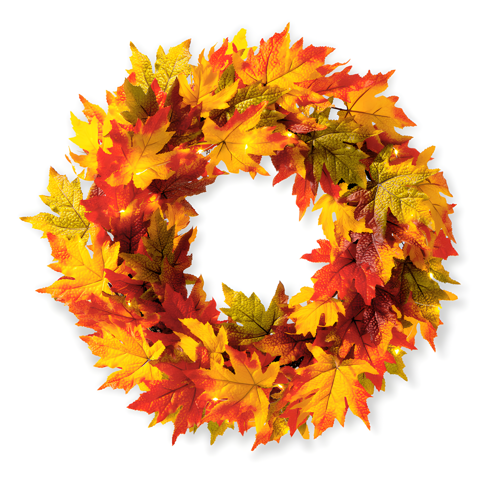 24" Lighted Fall Maple Leaves Front Door Wreath