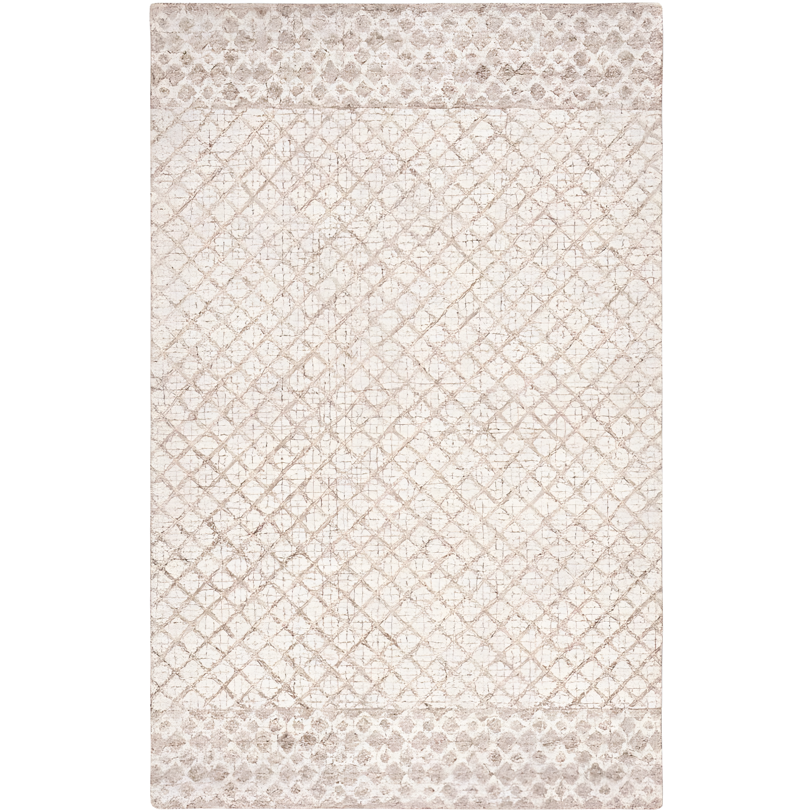 Ivory Abstract Tufted Wool Area Rug 47" Handmade Non-slip