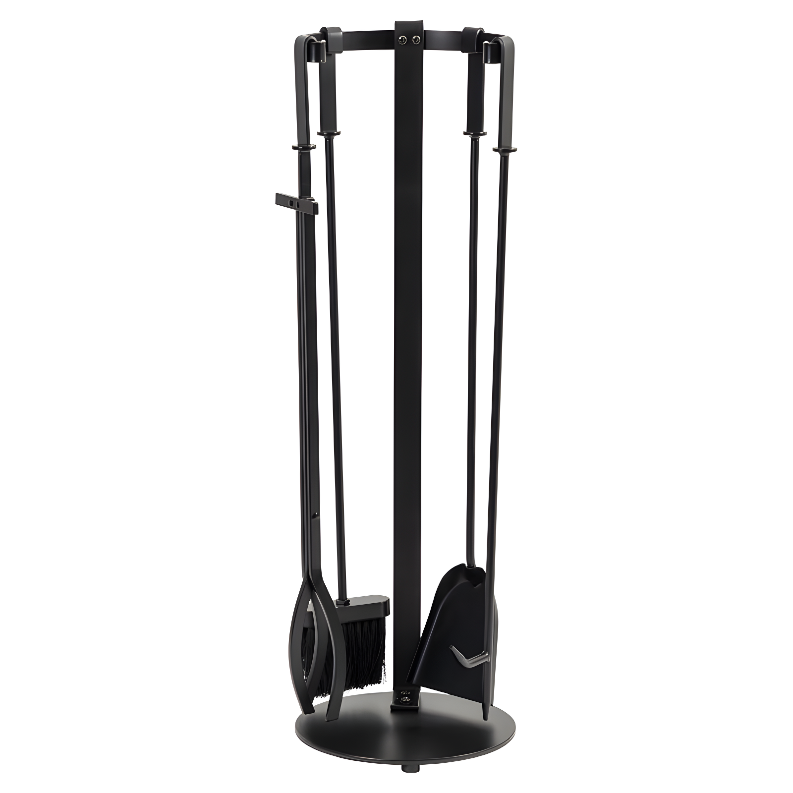 Modern Black Steel 5-Piece Fireplace Tool Set with Stand