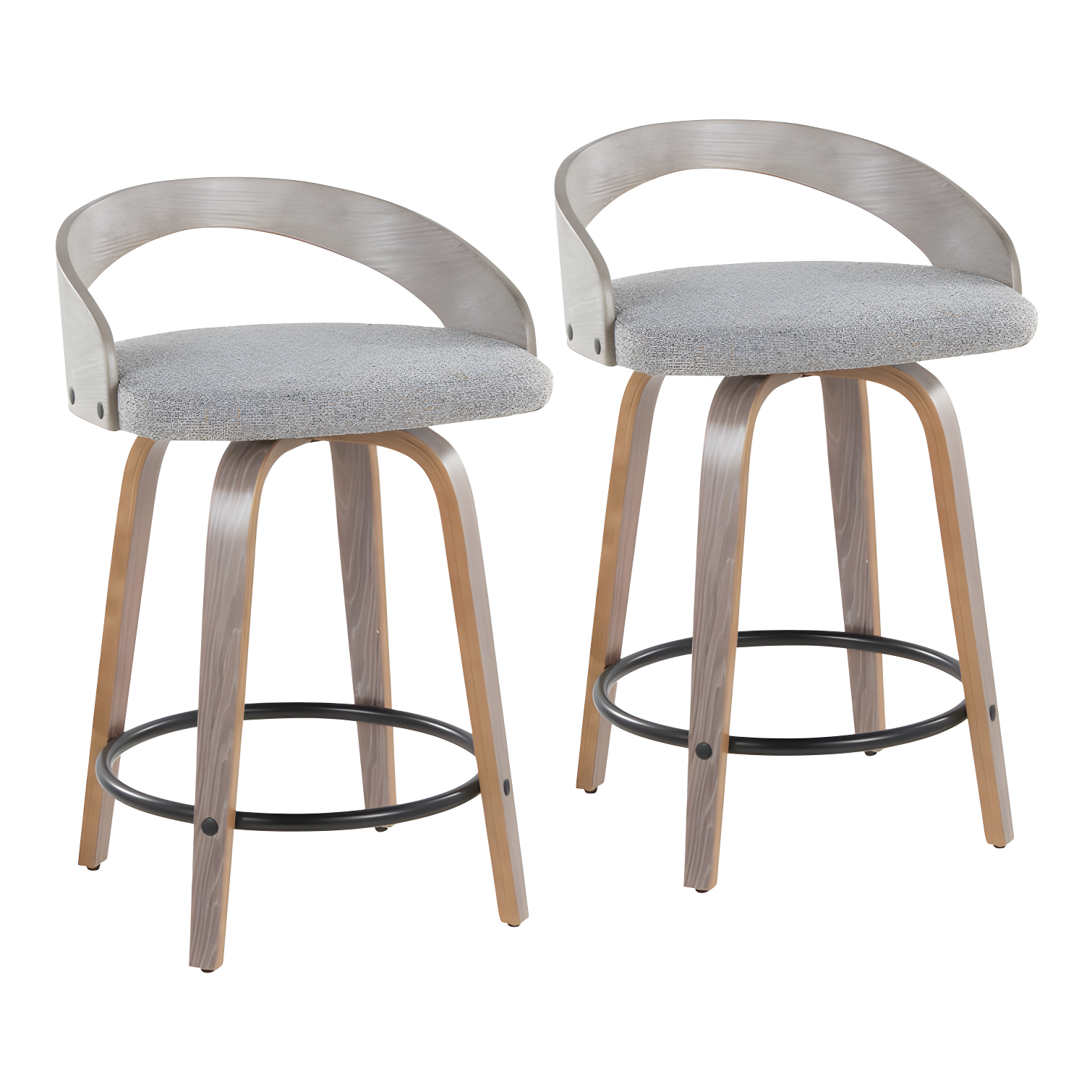 Light Gray and Black Swivel Wood Counter Stools, Set of 2