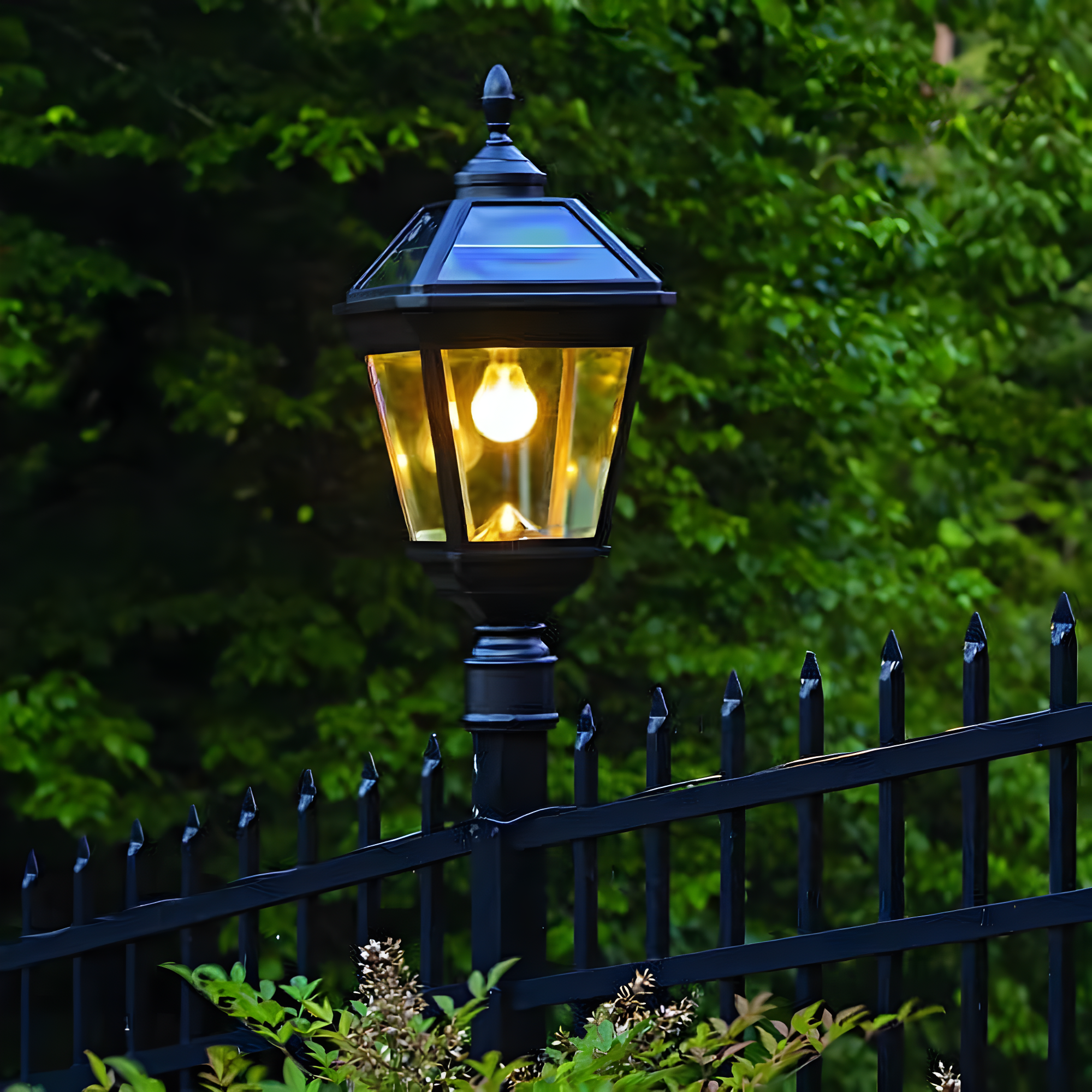 Imperial Black Aluminum Solar Lamp Post with Clear Glass