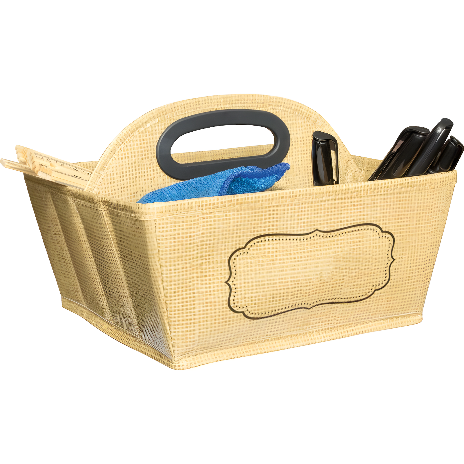 Burlap Design Collapsible Storage Caddy with Handle