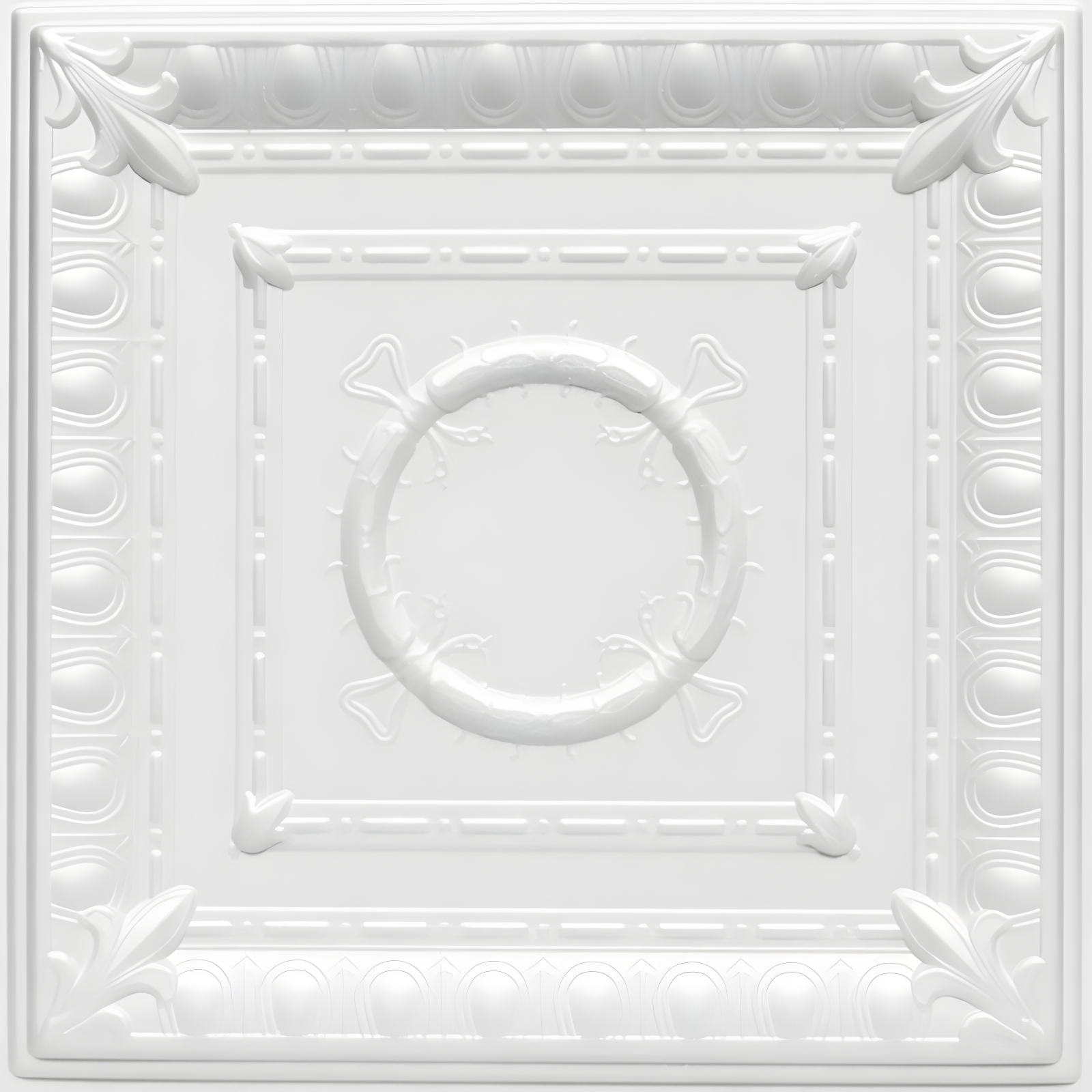 Romanesque Wreath White Polystyrene Glue-up Ceiling Tile