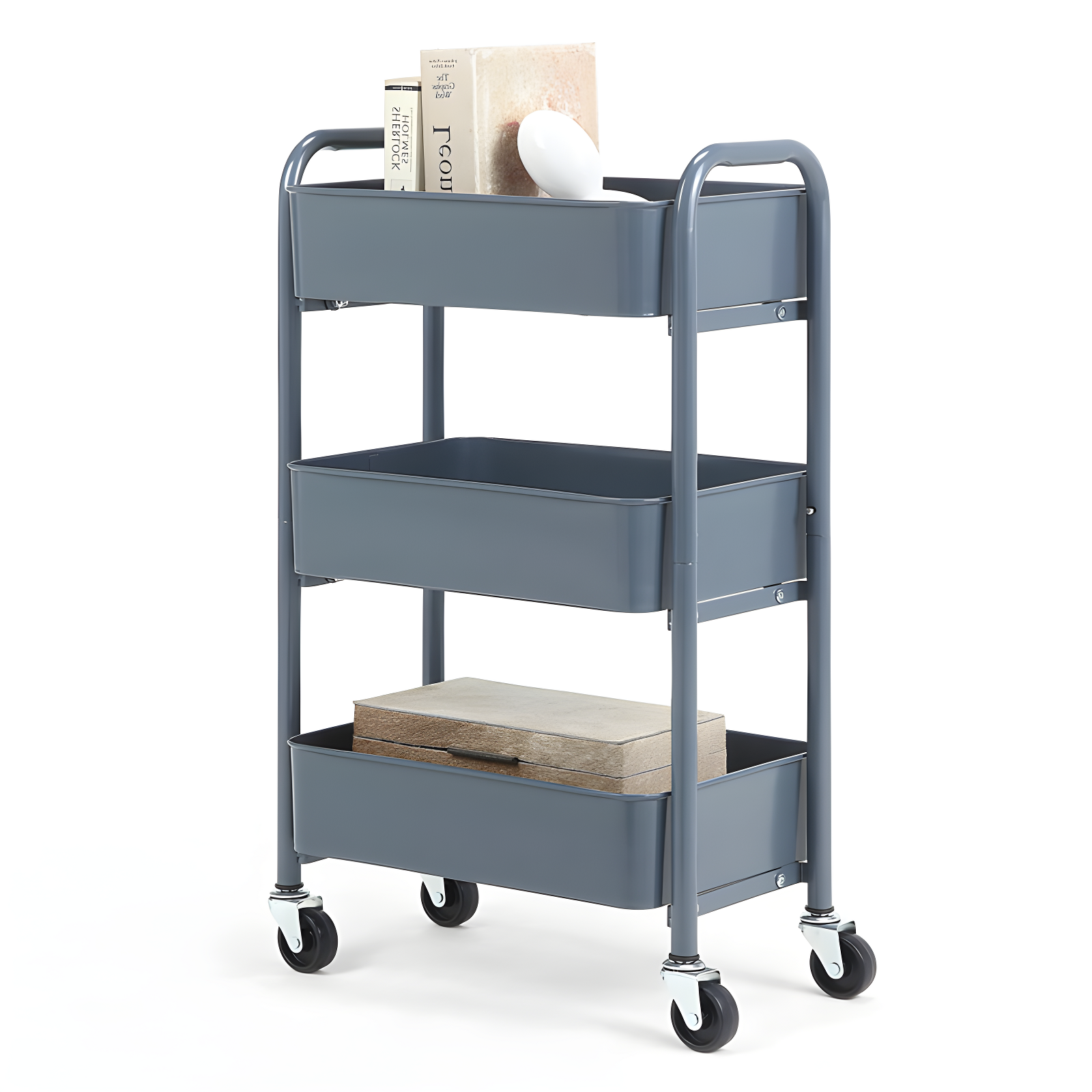 Blue Metal 3-Tier Rolling Storage Cart with Caster Wheels