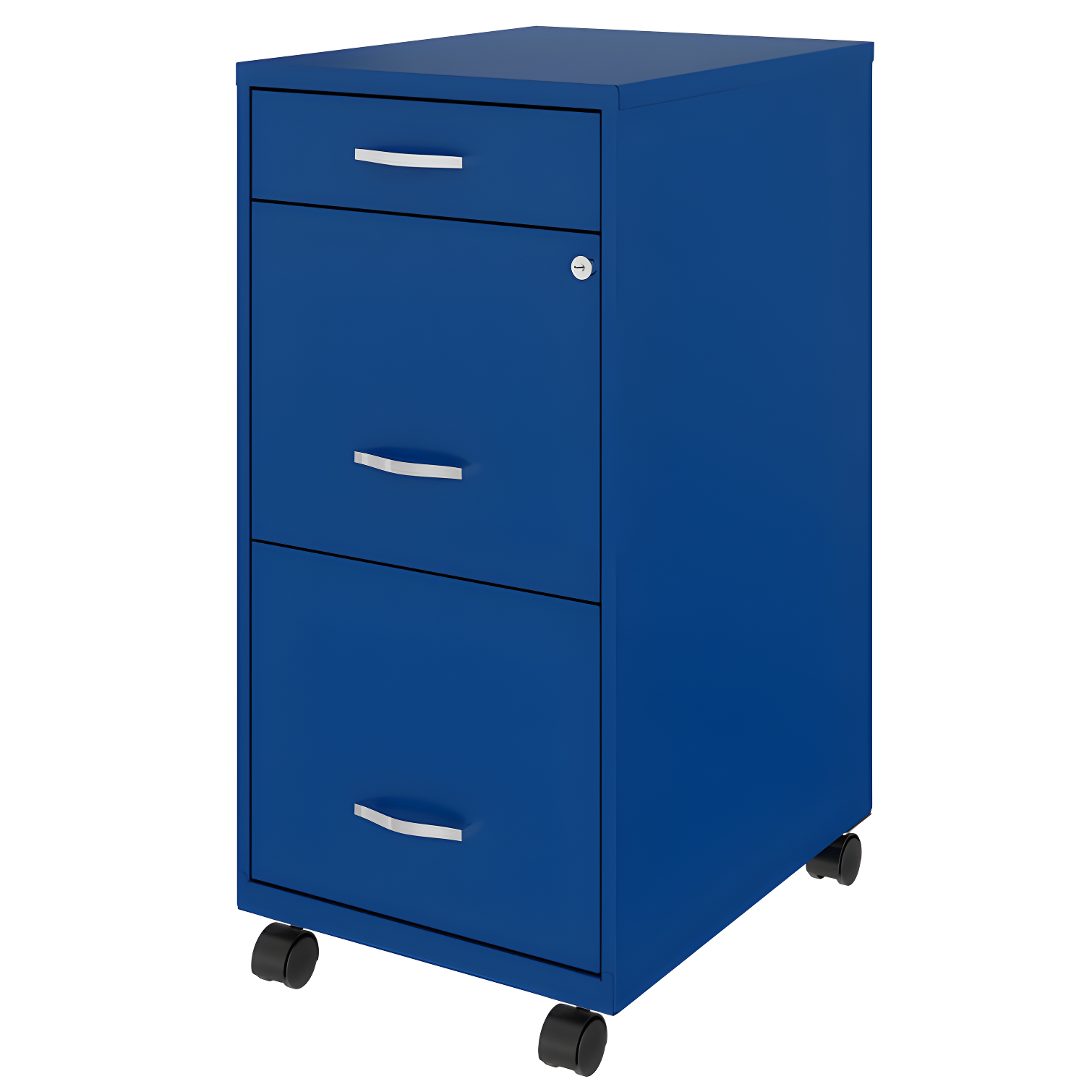 Compact Blue Steel 3-Drawer Mobile File Cabinet with Lock