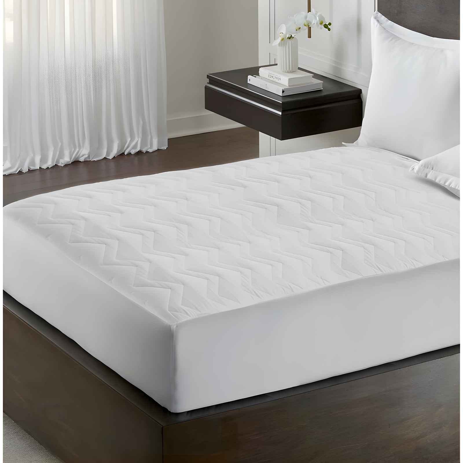 Full White Chevron Quilted Microfiber Mattress Pad