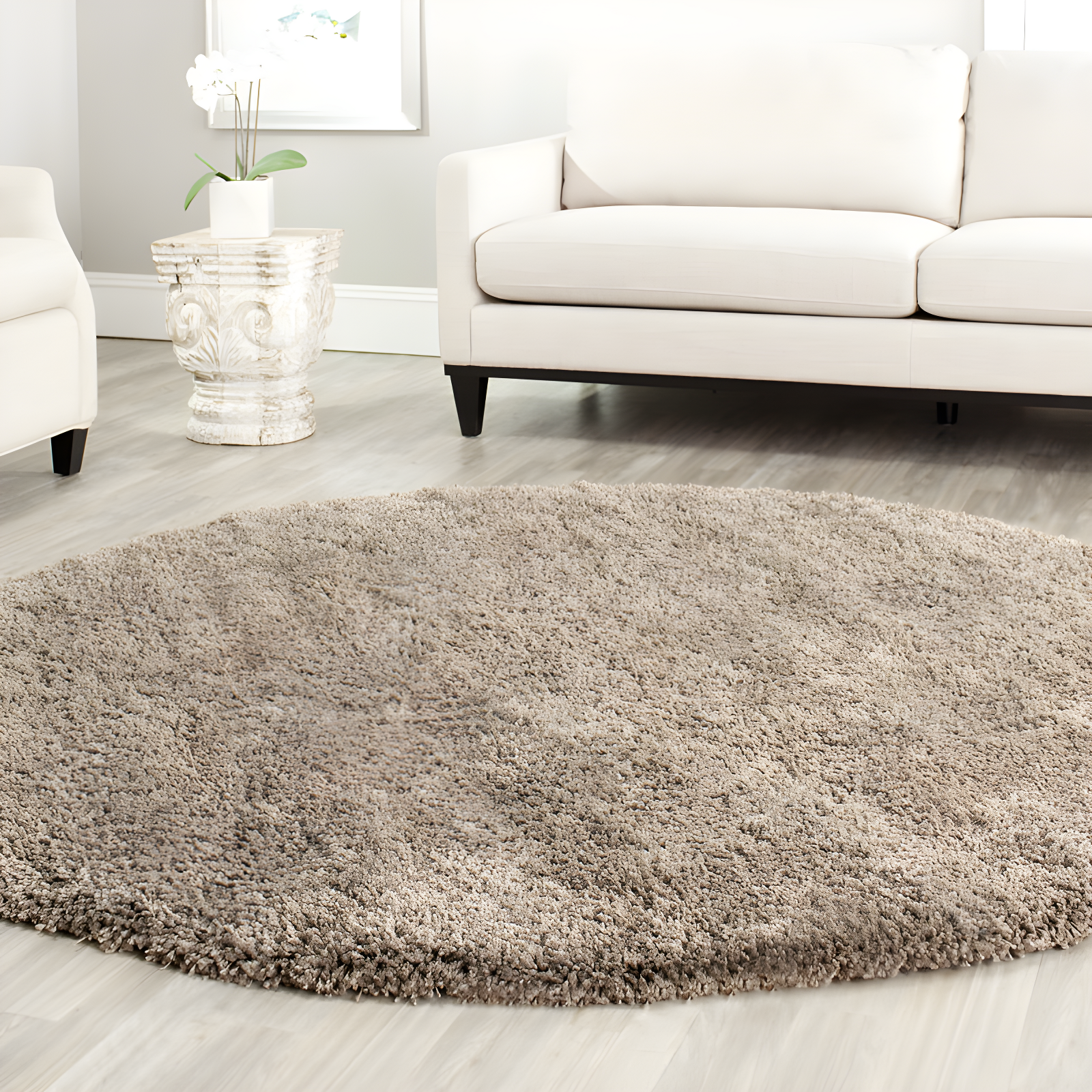 Luxurious Taupe Synthetic Shag Area Rug, 54" x 18"