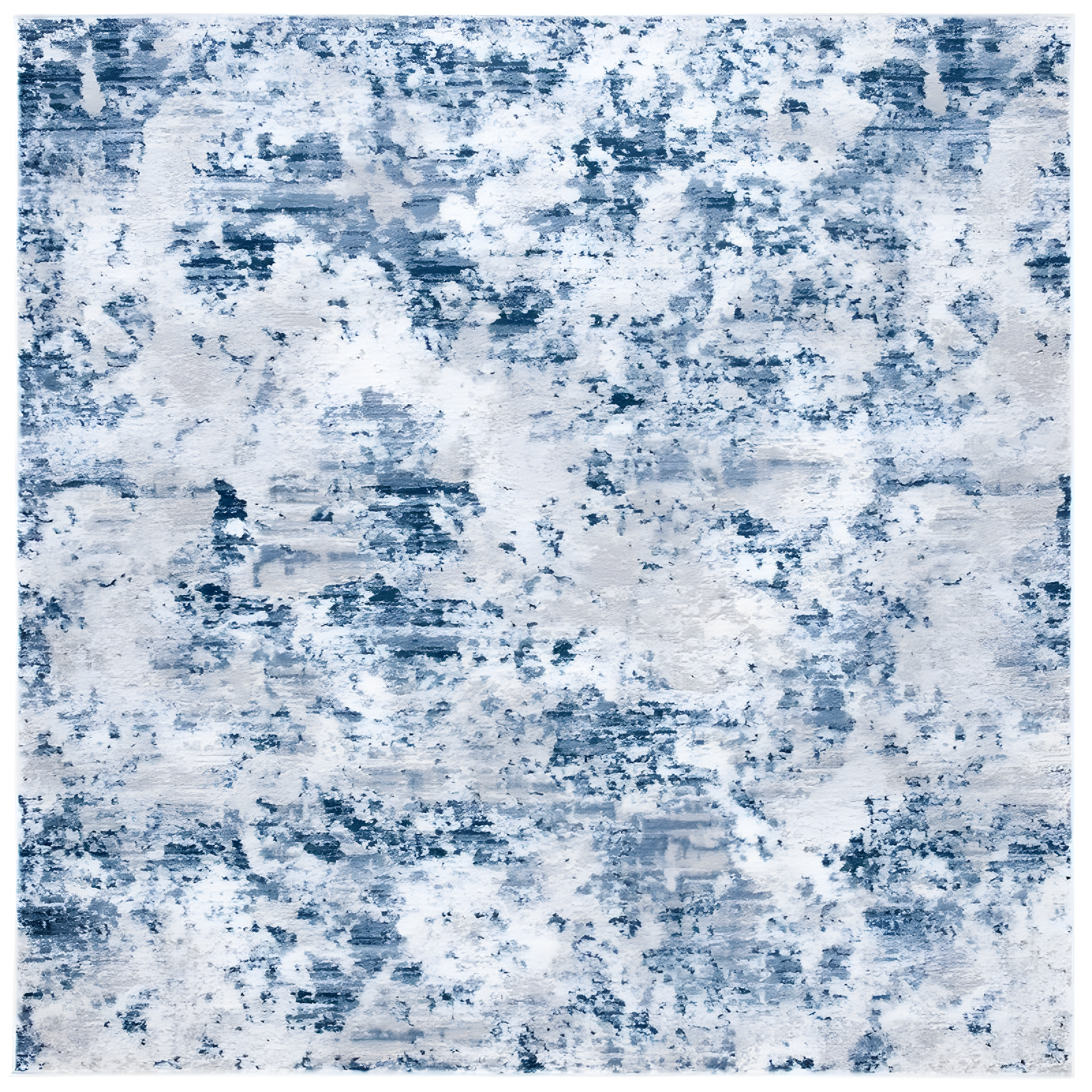 Amelia Navy and Grey Abstract Square Synthetic Rug