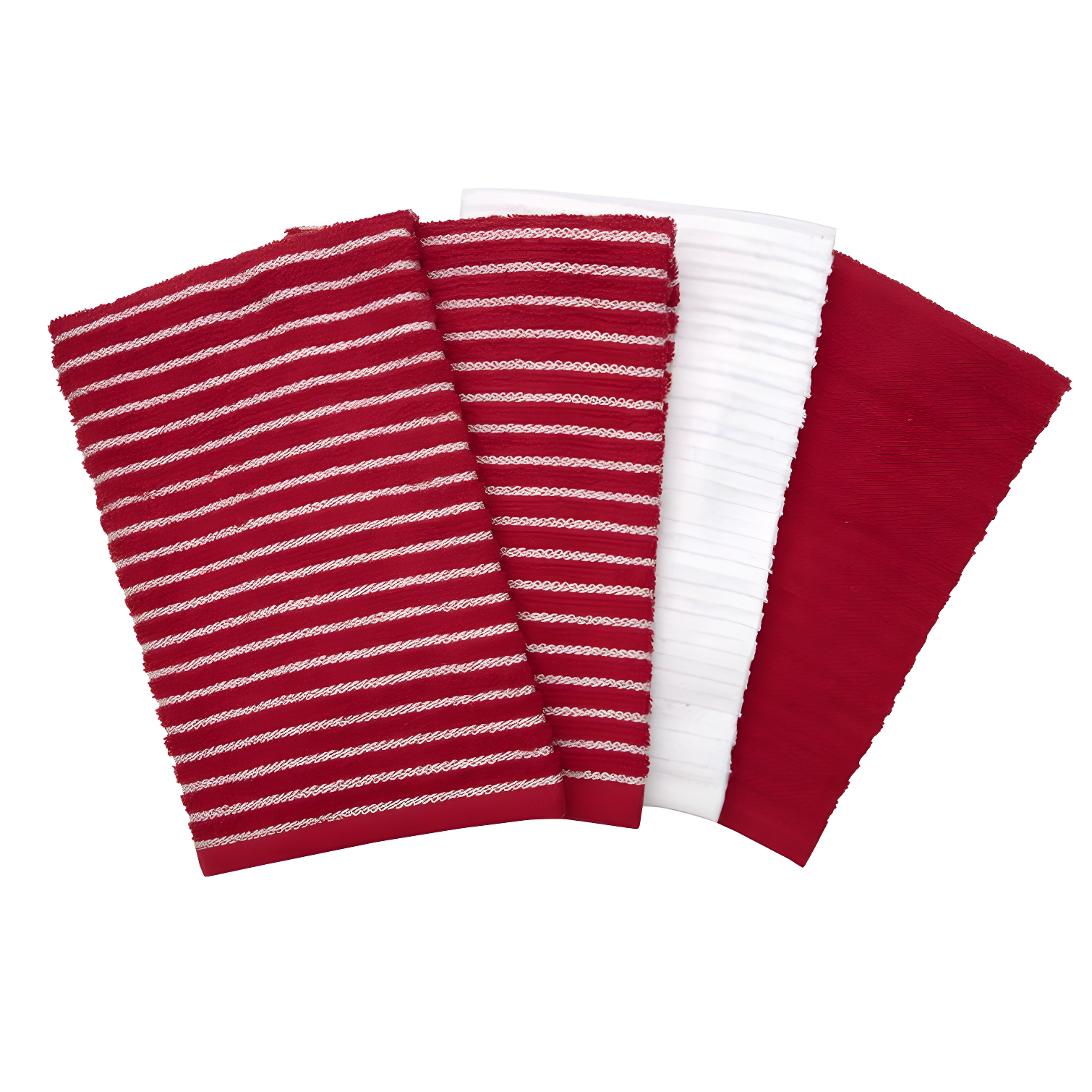 Red and White Cotton Terry Stripe Kitchen Towel Set, 4-Pack