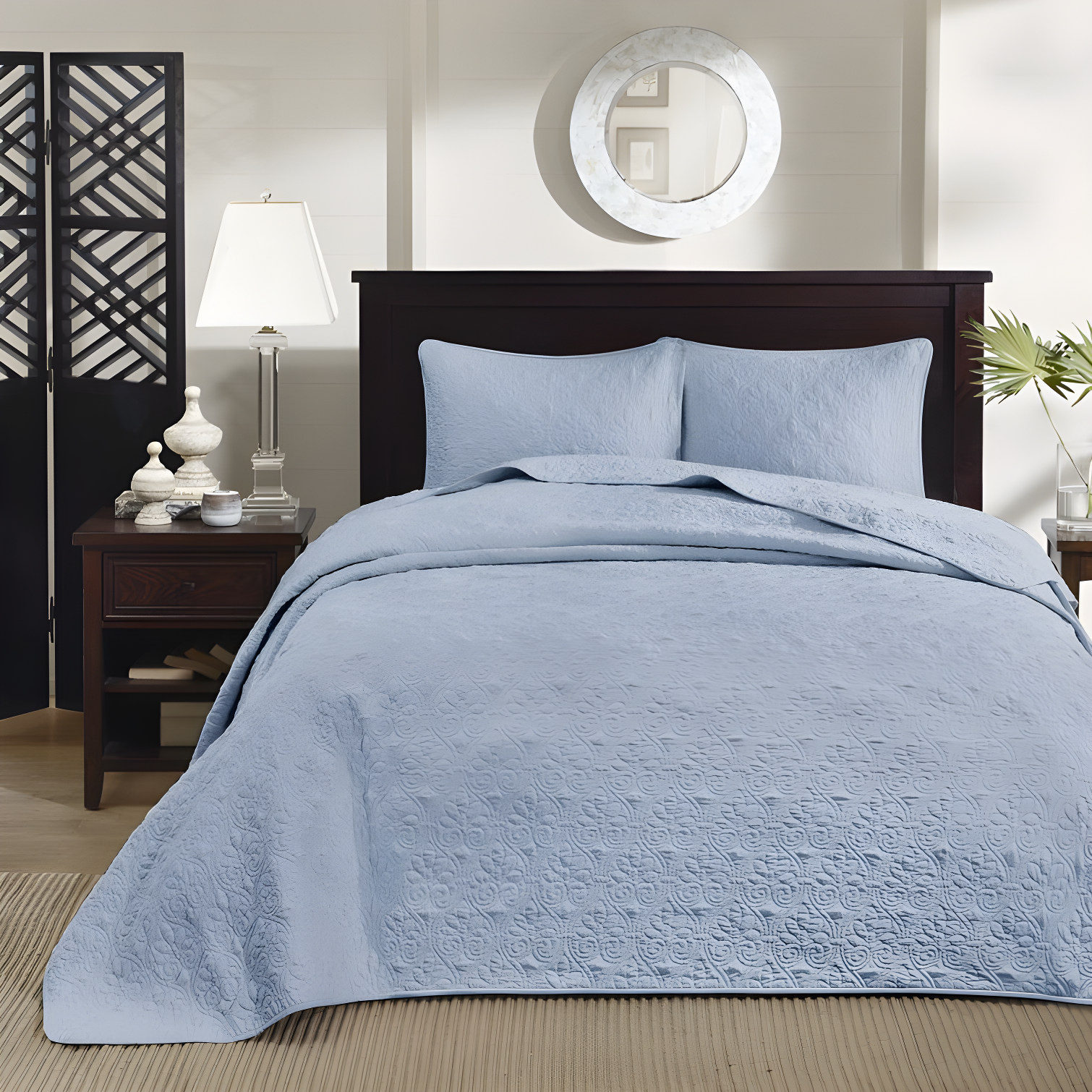 Blue Queen Reversible Microfiber Bedspread Set