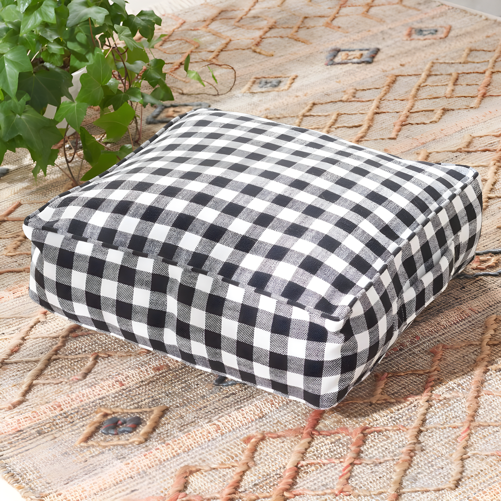 Black and White Gingham Square Floor Pillow