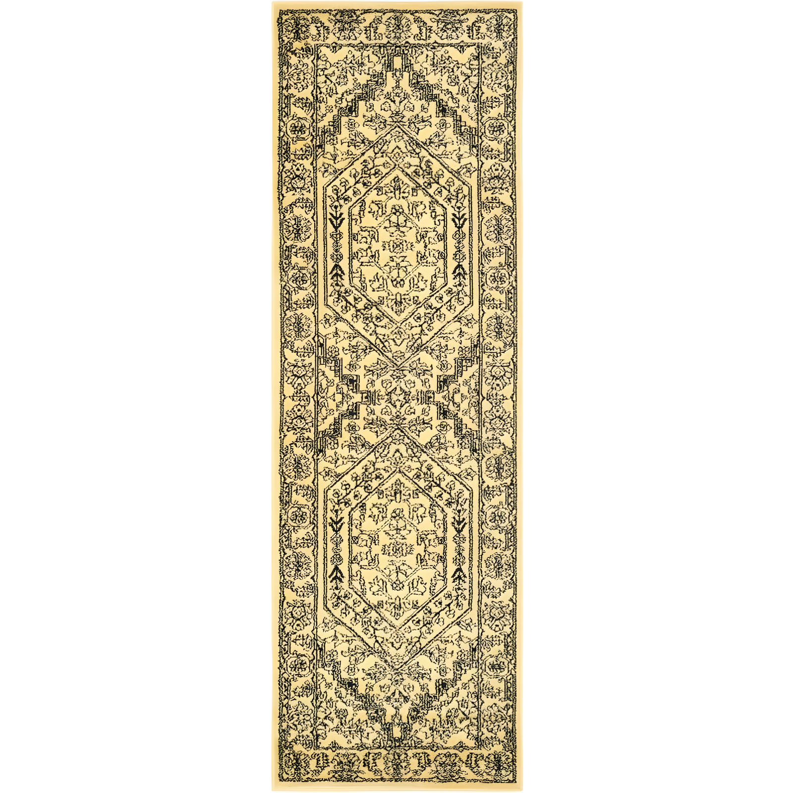 Gold and Black Synthetic Stain-Resistant Runner Rug