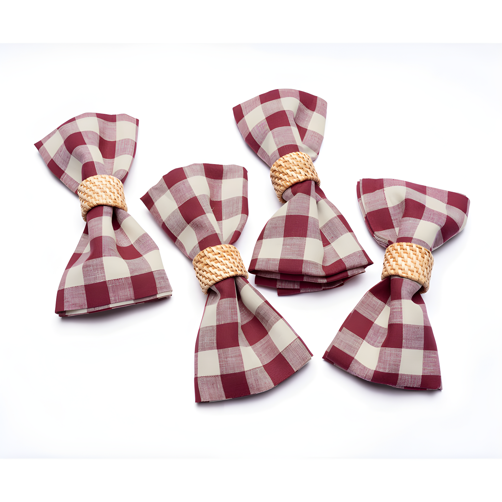 Beet and Cream Linen Check Dinner Napkins Set of 4