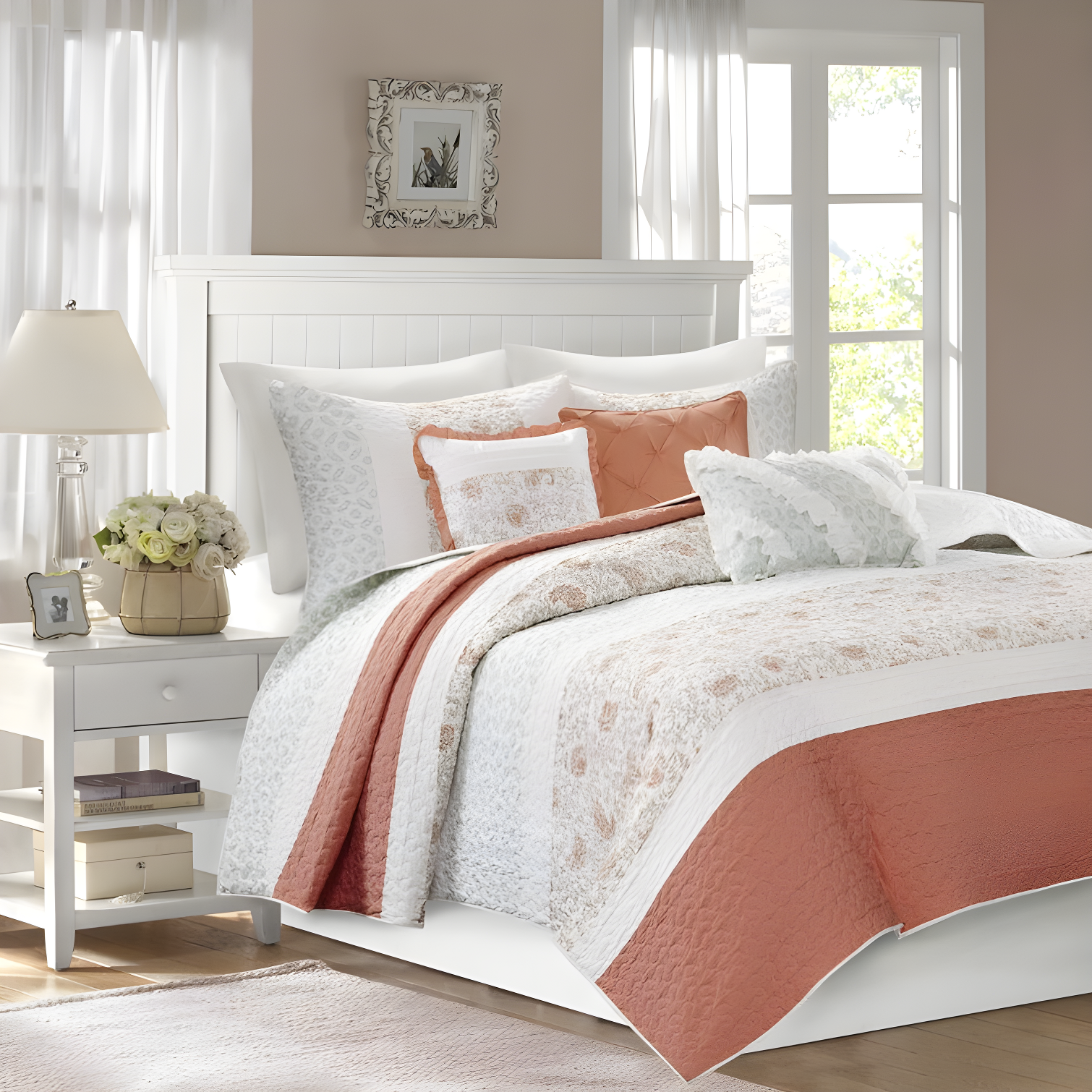 Blush Full Cotton Reversible Quilt Set with Decorative Pillows