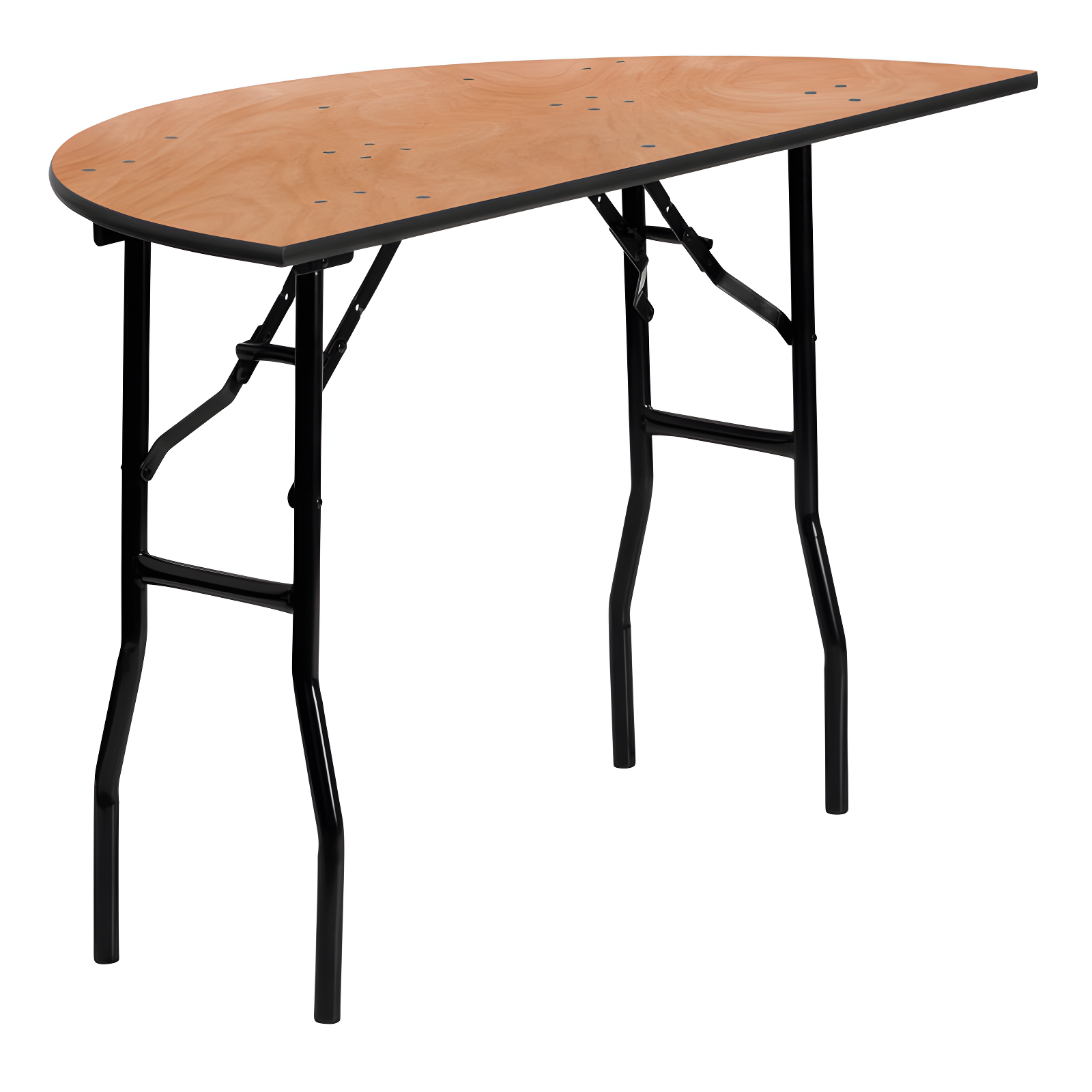 48" Half-Round Black Metal and Wood Folding Table