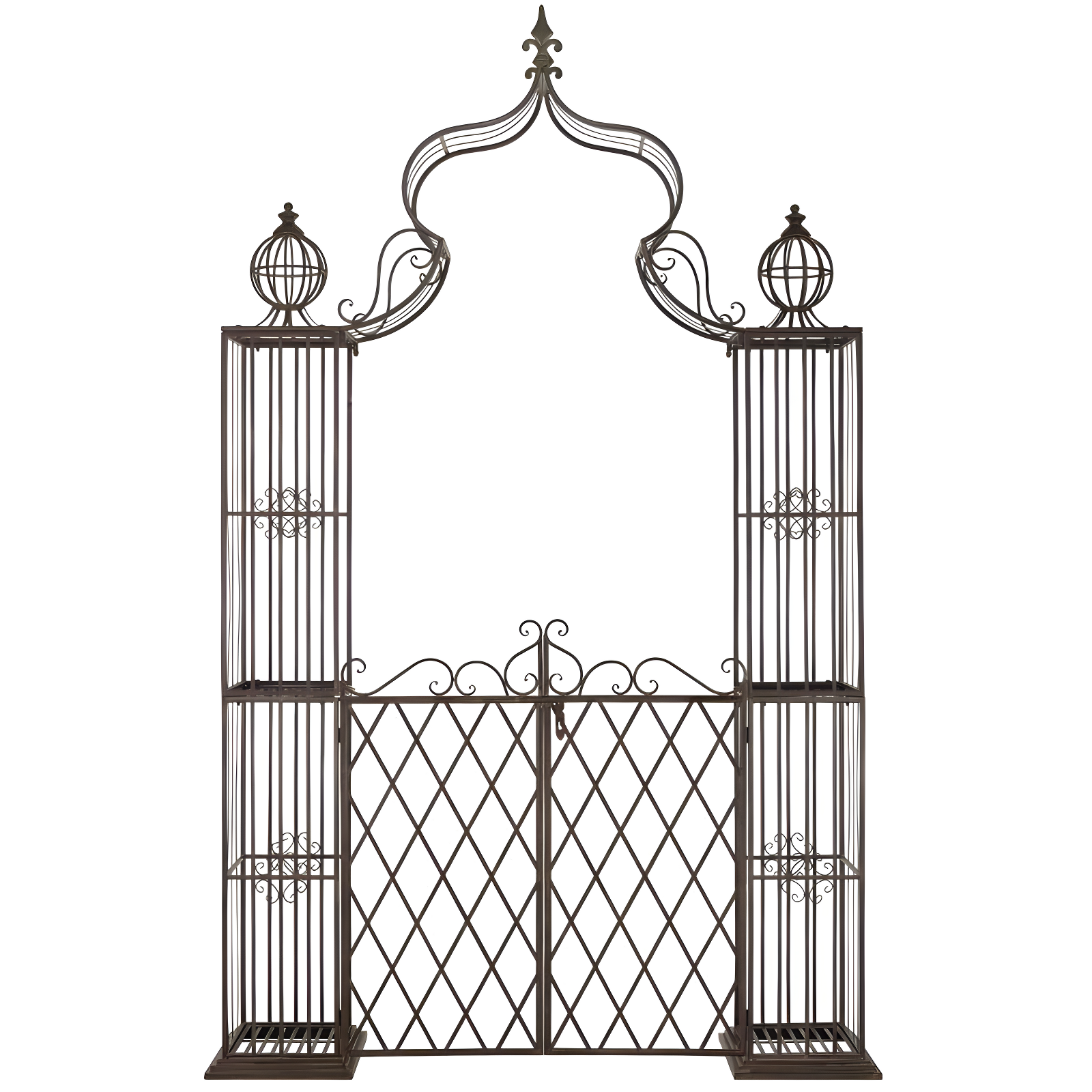 Beatrix Rustic Brown Iron Garden Arbor with Gate