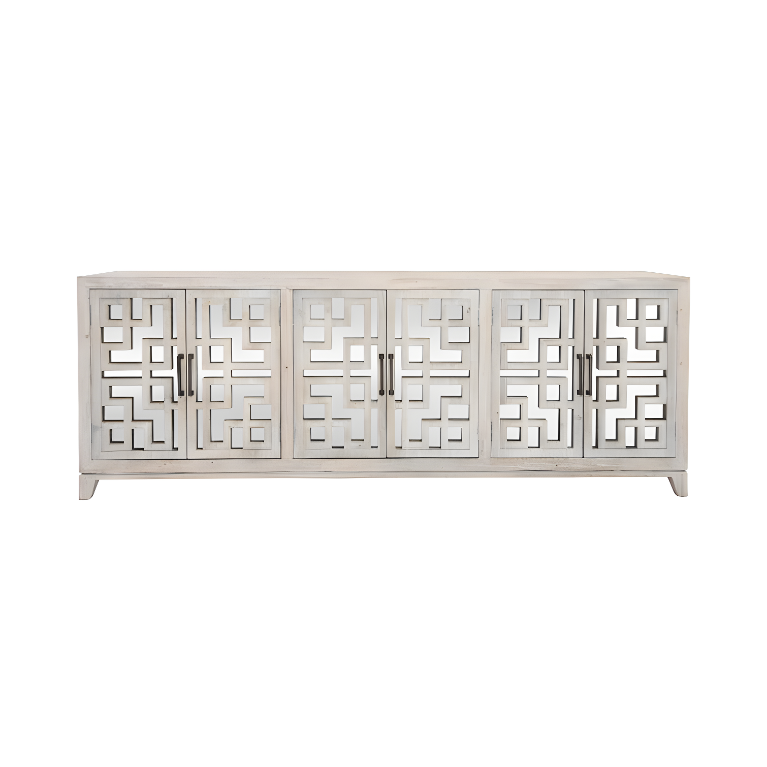 Ivory Mirrored Geometric Pattern 98" Sideboard