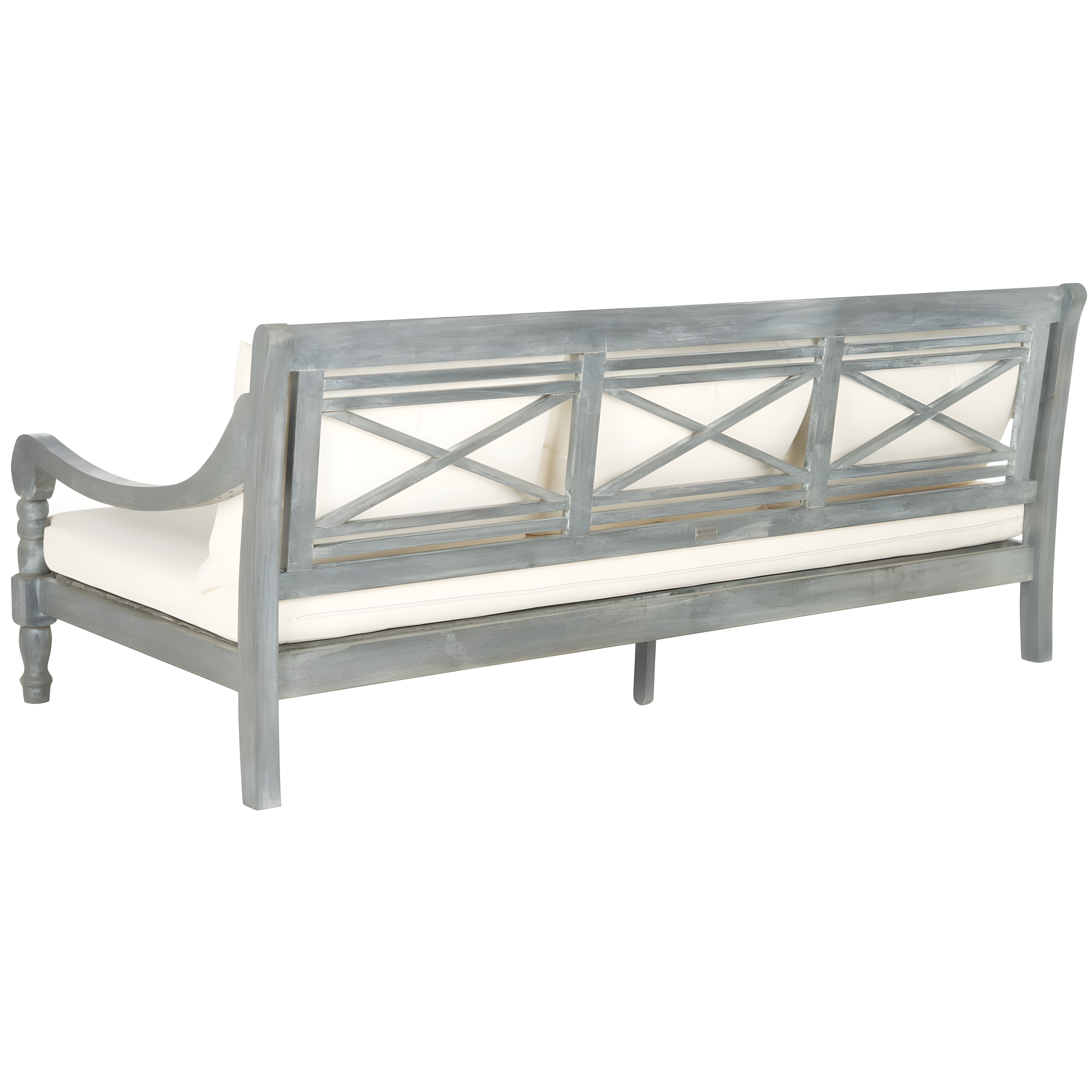 Transitional Ash Grey and Beige Acacia Wood 3-Seat Daybed