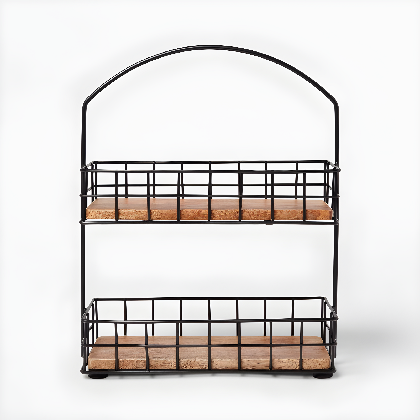 Black Iron and Mango Wood 2-Tier Spice Rack