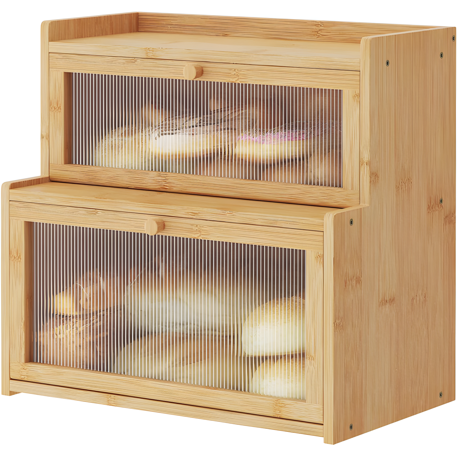 Natural Bamboo Double Layer Bread Box with Window