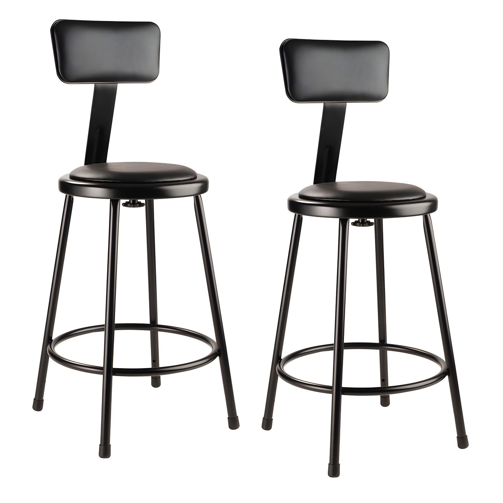 Black Vinyl Padded Steel Low-Back Stools with Footring, 24" Height