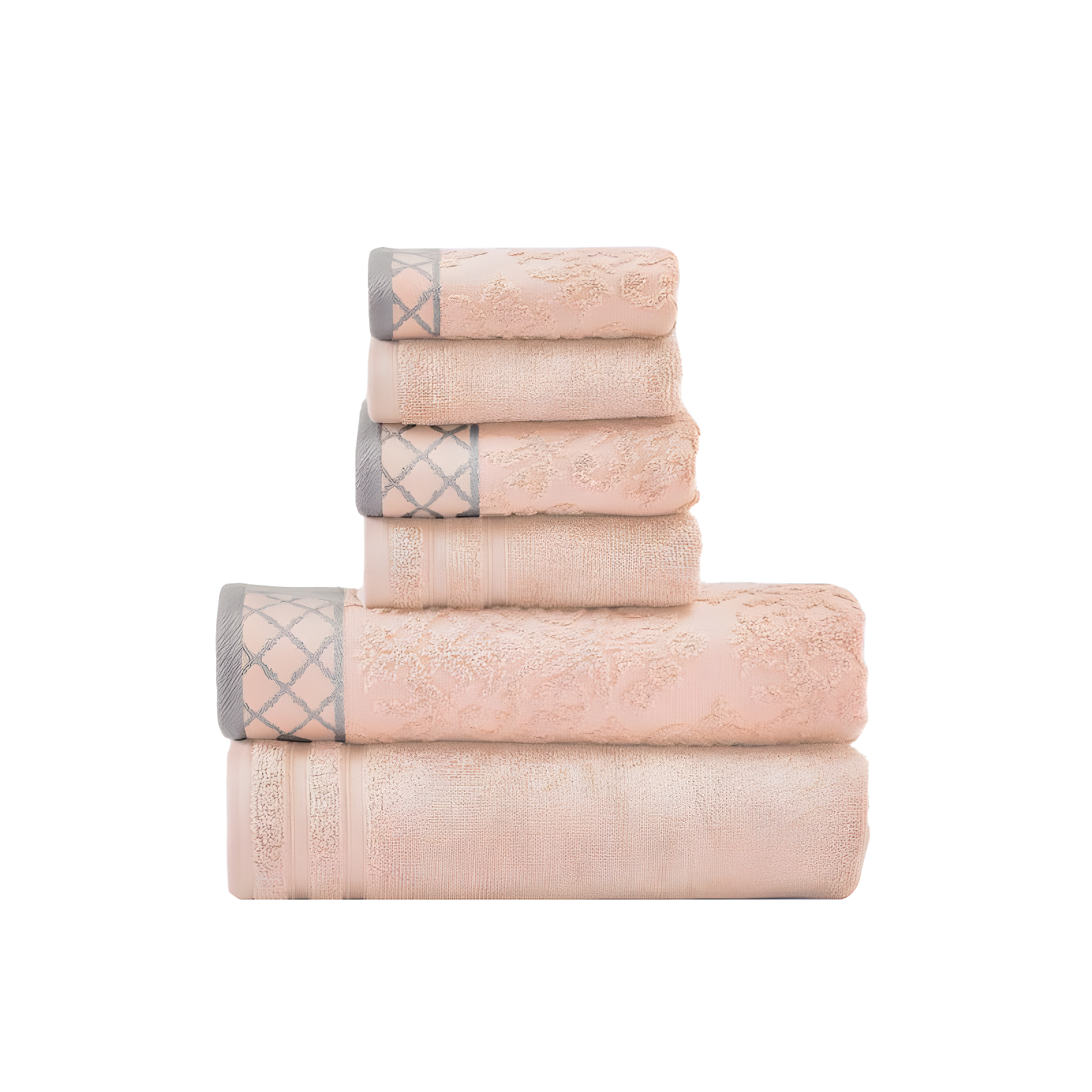 Peach Egyptian Cotton 6-Piece Towel Set with Jacquard Border