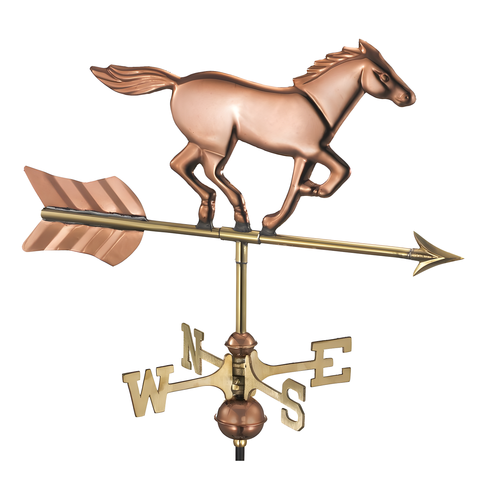 Polished Copper Horse Roof Mount Weathervane