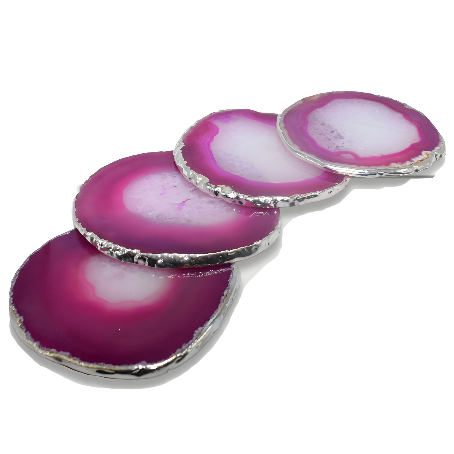 Pink Agate Stone Coasters with Gold Edge, Set of 4