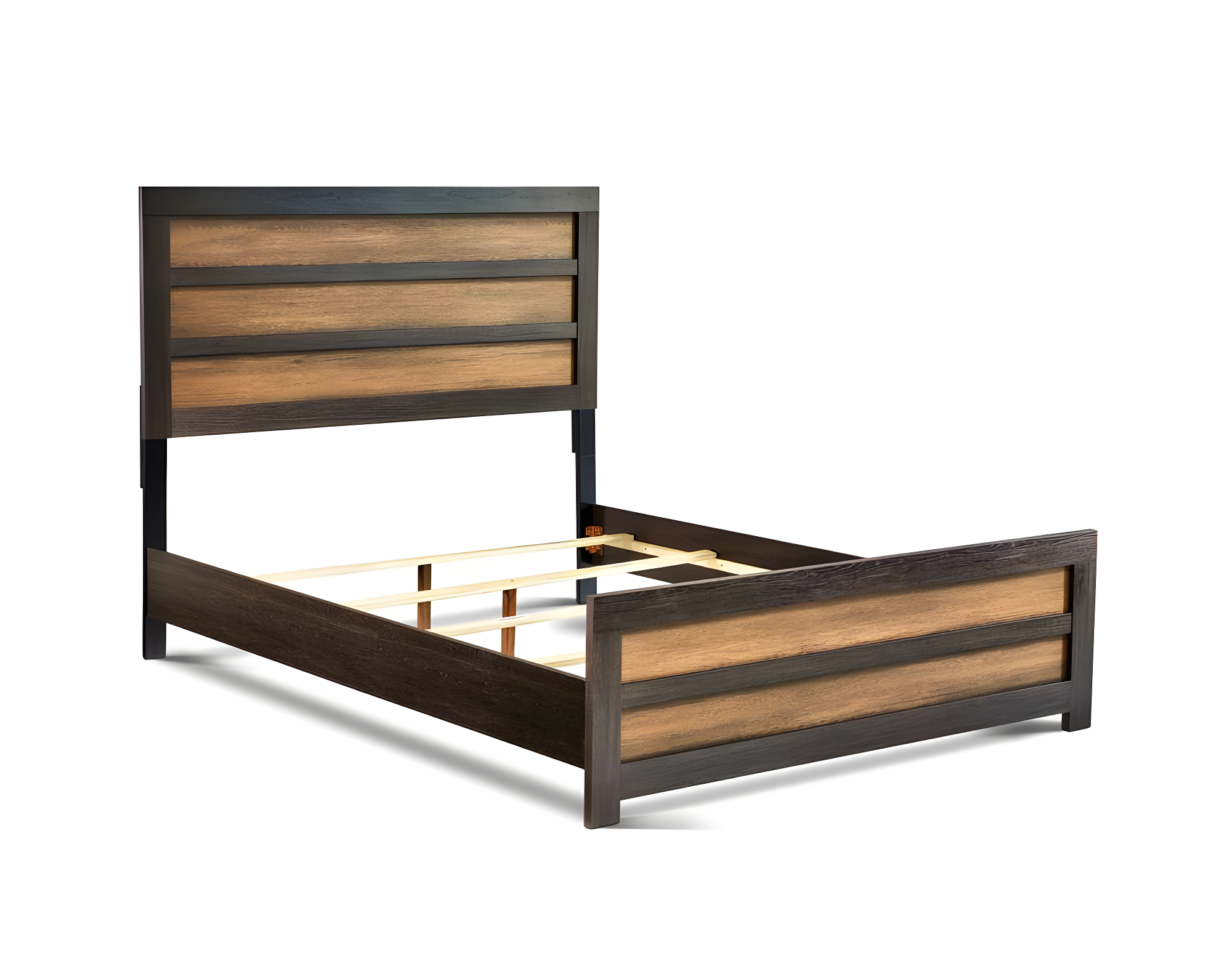 Rustic Brown Queen Wood Panel Bed with Drawer