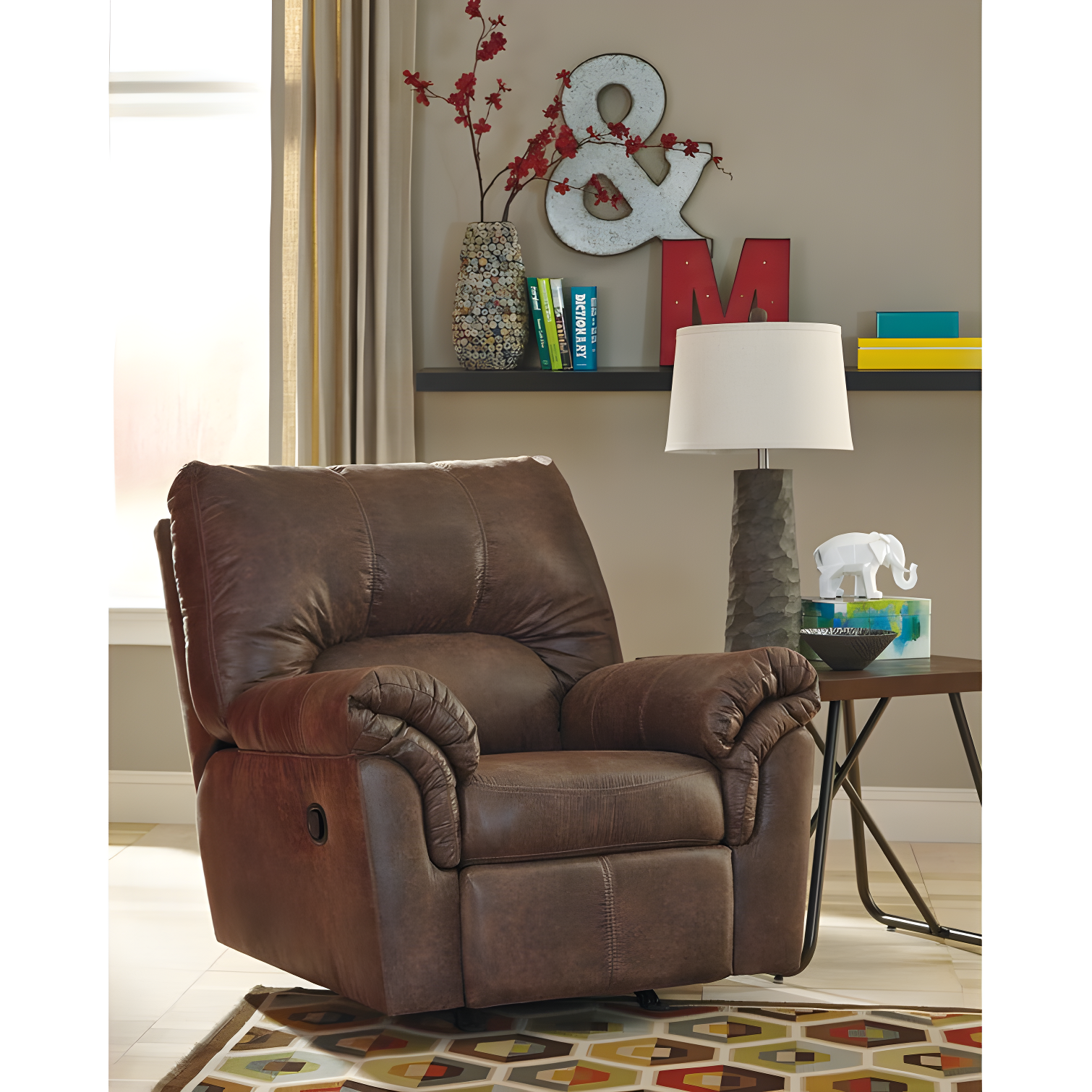 Coffee Brown Faux Leather Traditional Recliner