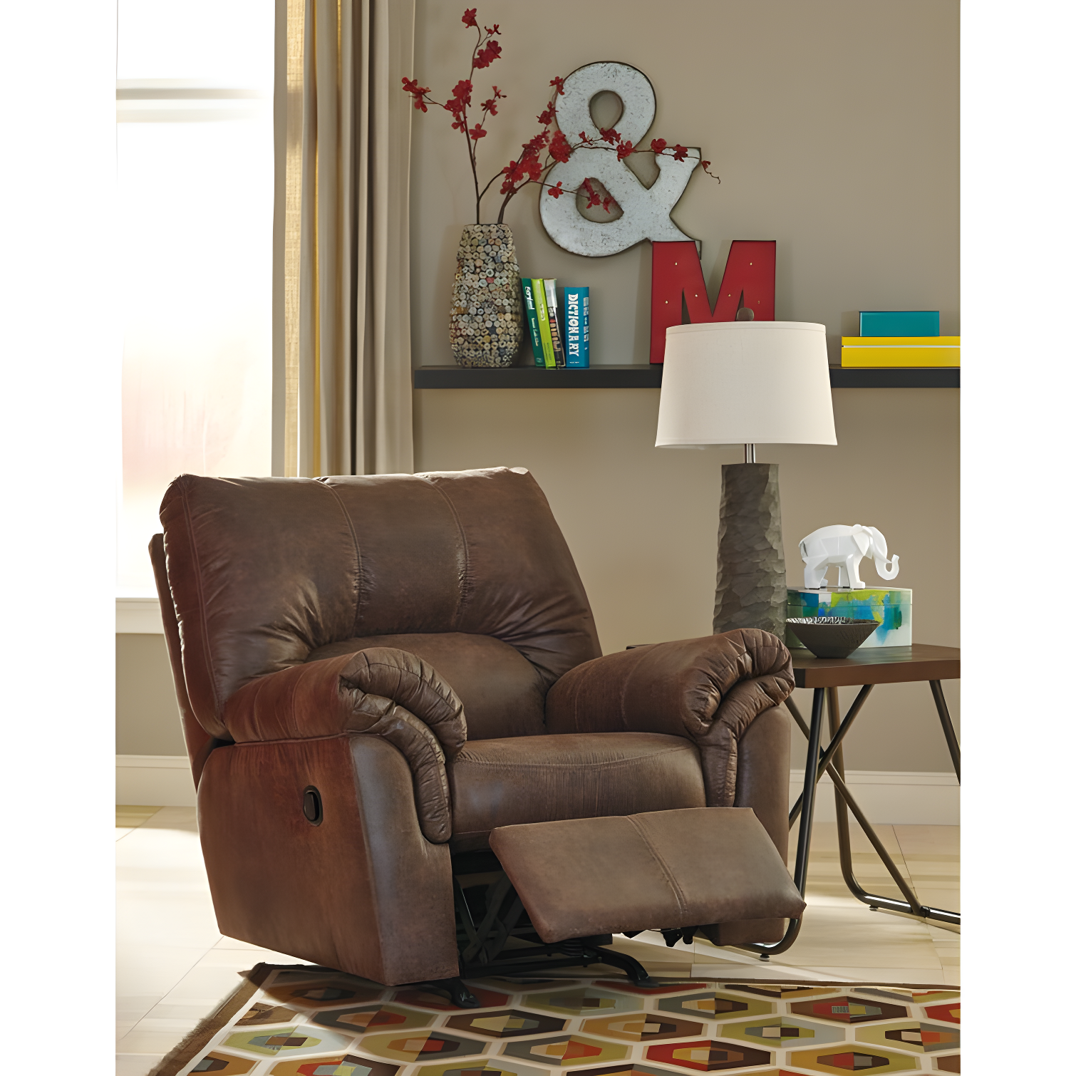 Coffee Brown Faux Leather Traditional Recliner