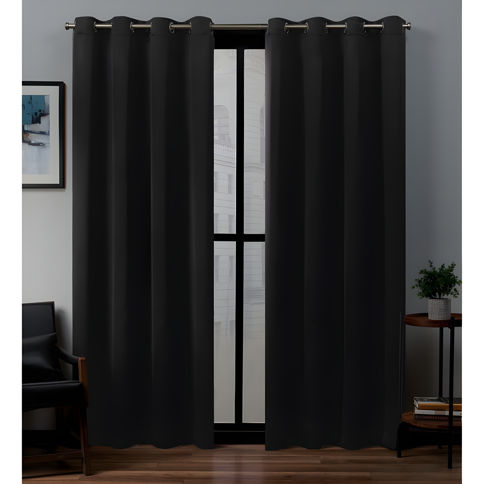 Black Sateen Twill Blackout Grommet Curtain Panels, 52" x 63"