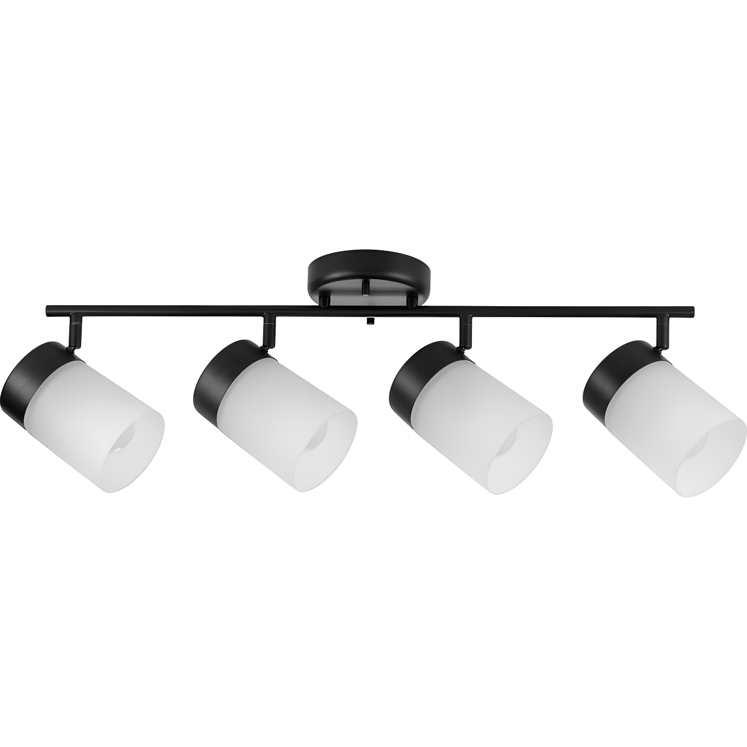 Black Four-Head Multi-Directional Track Light with Frosted Glass Shades