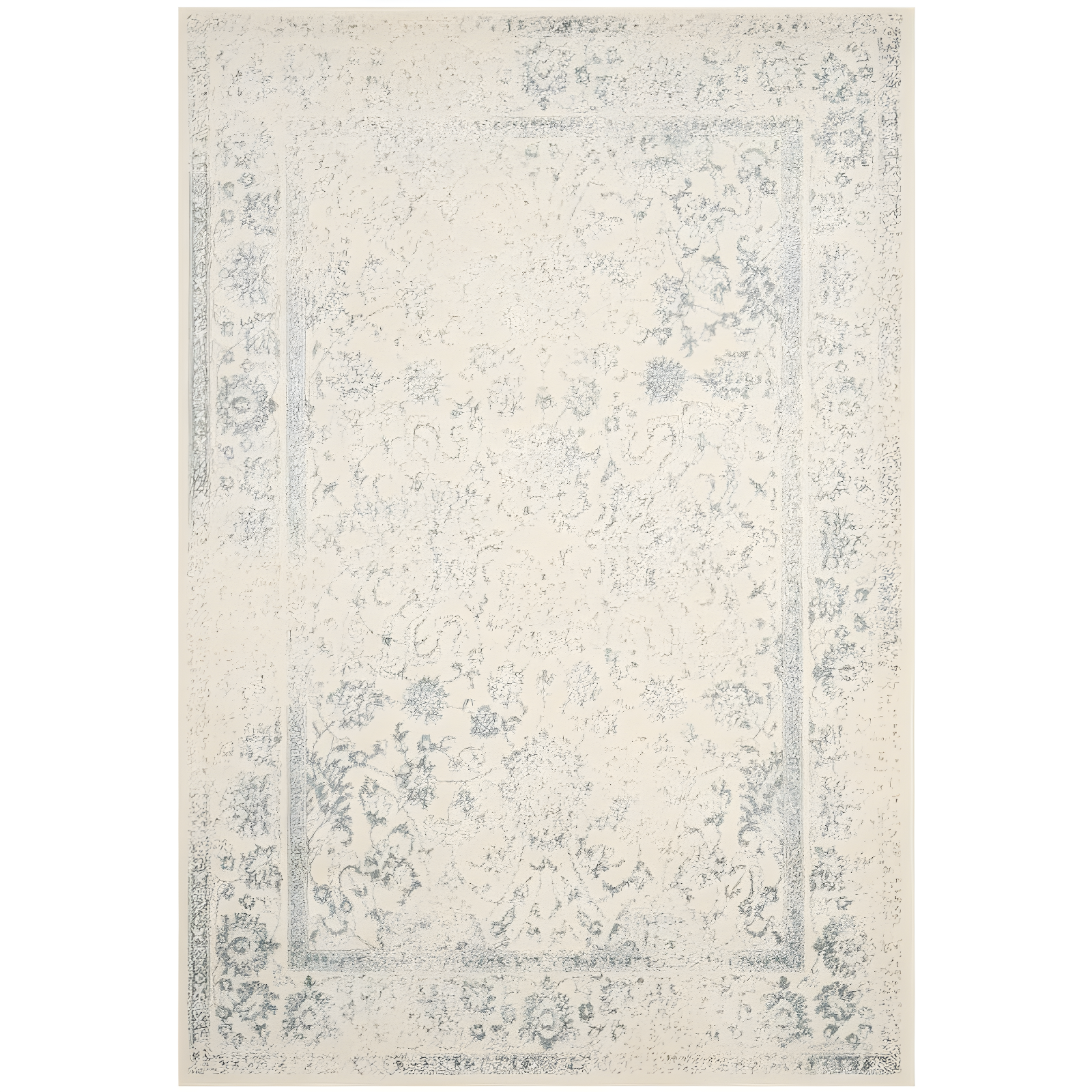 Ivory and Slate Rectangular Hand-knotted Area Rug